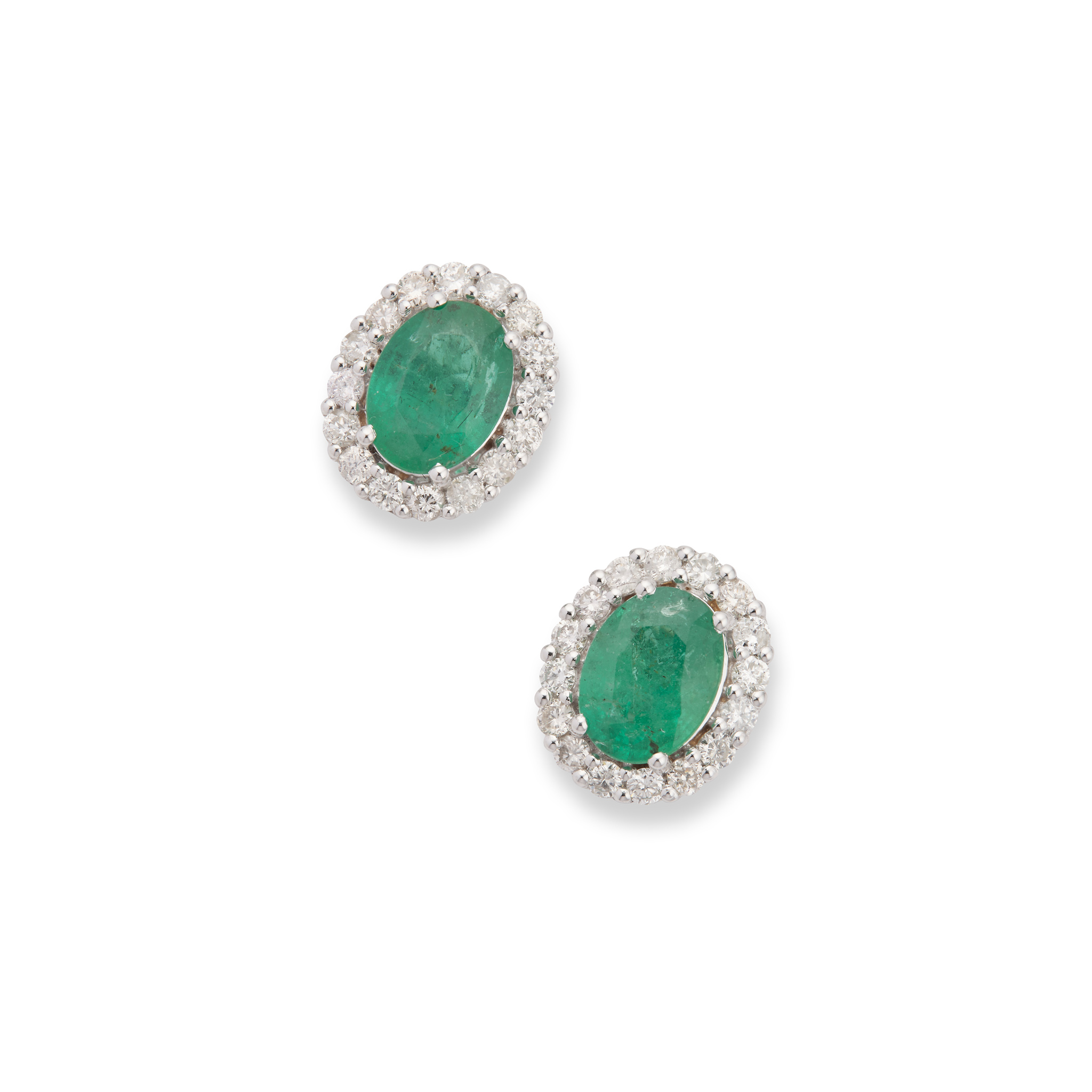 A pair of emerald and diamond cluster earrings