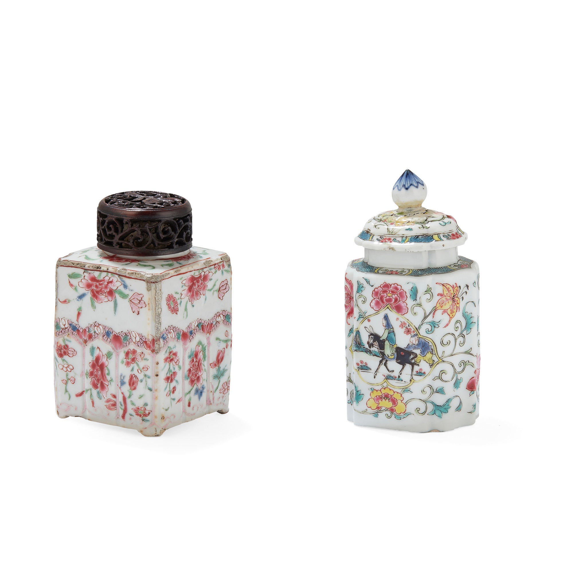 (A PRIVATE ENGLISH COLLECTION, LOT 117-125) TWO FAMILLE ROSE TEA CANISTERS