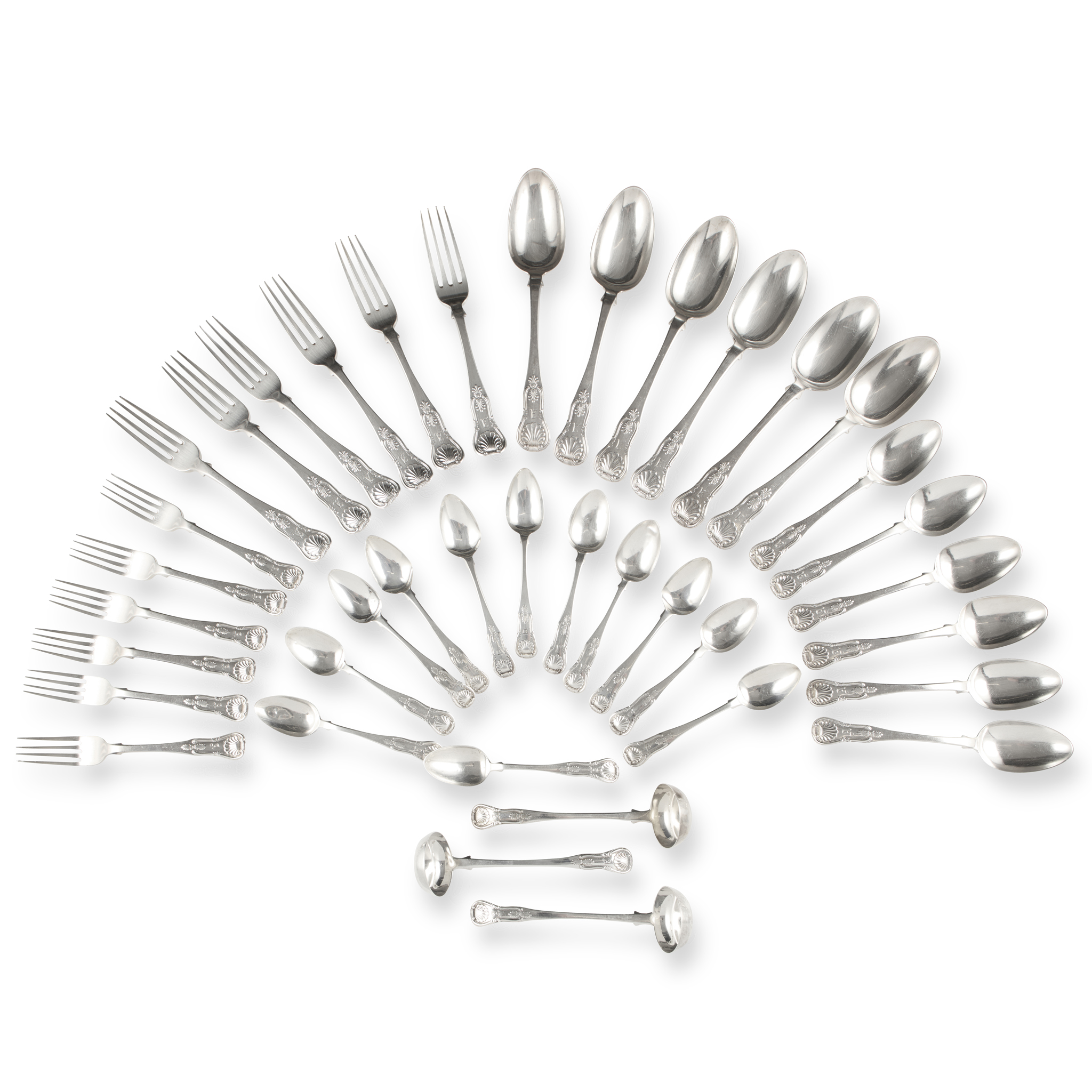 A MATCHED SUITE OF GEORGE IV AND LATER KING'S PATTERN FLATWARE