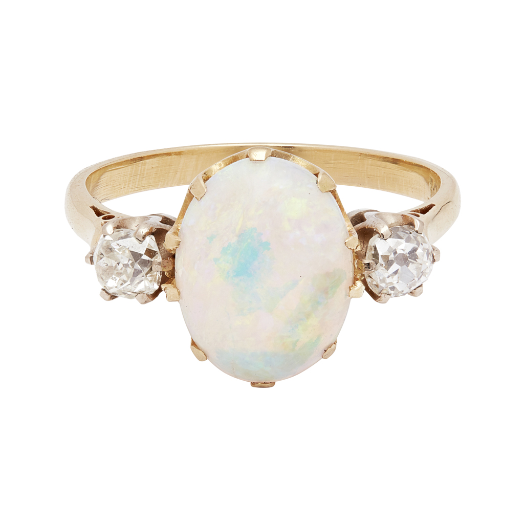 An opal and diamond set ring