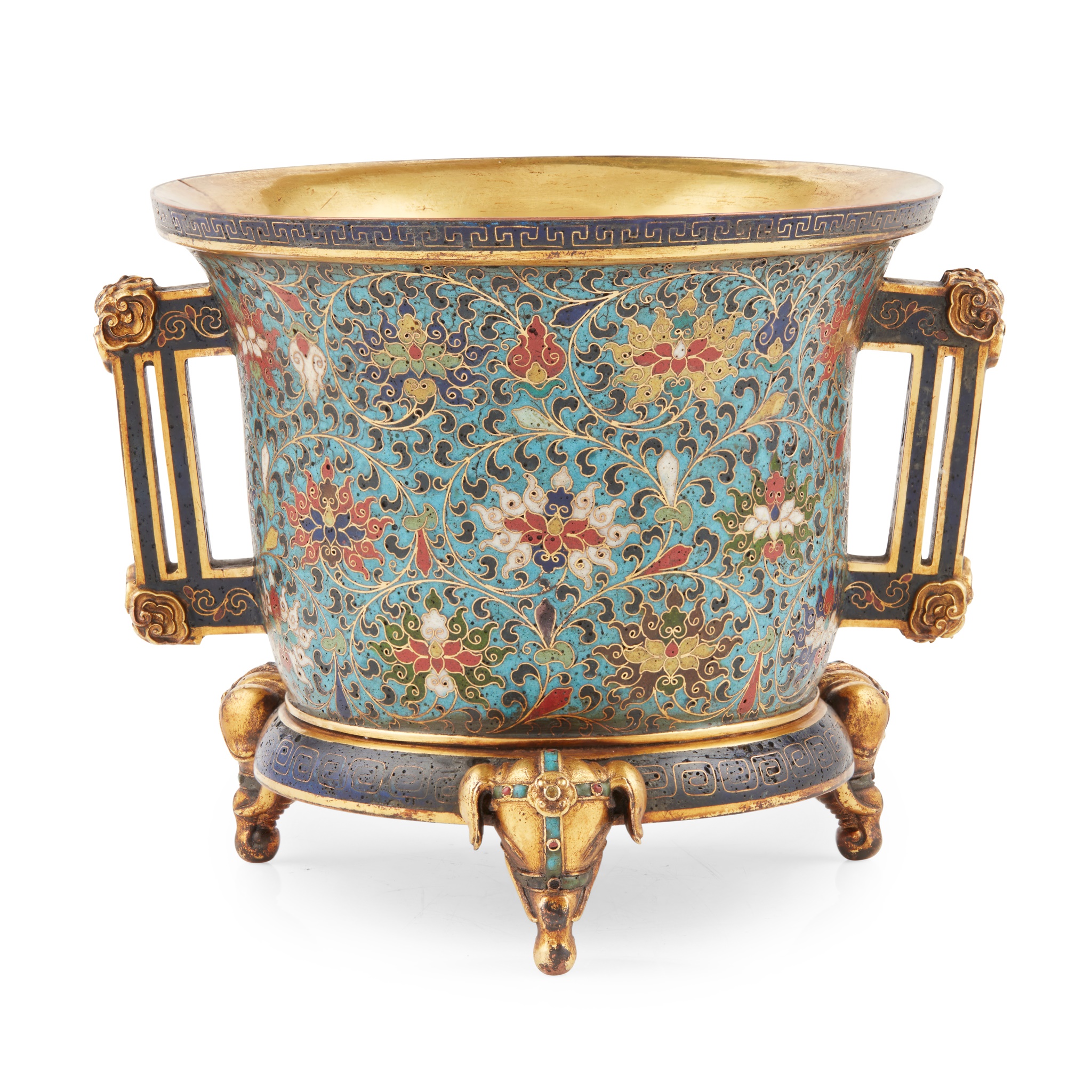 CLOISONNE ENAMEL 'LOTUS' TRIPOD CENSER