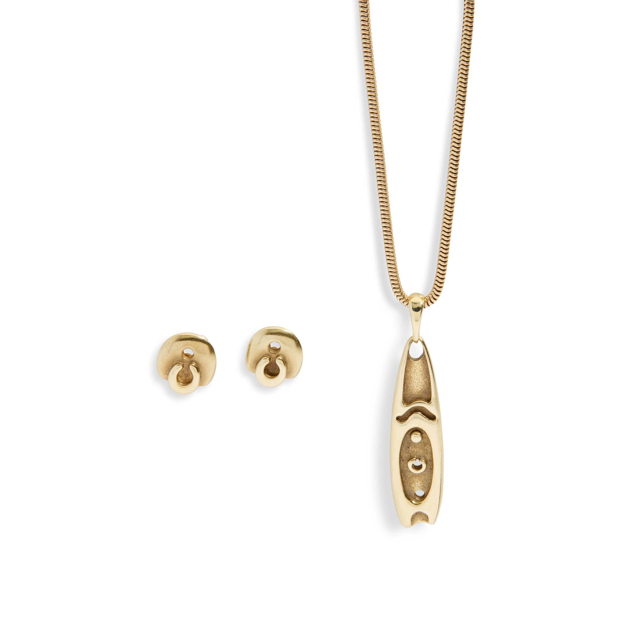 Aurora: A 9ct gold pendant and matching earrings