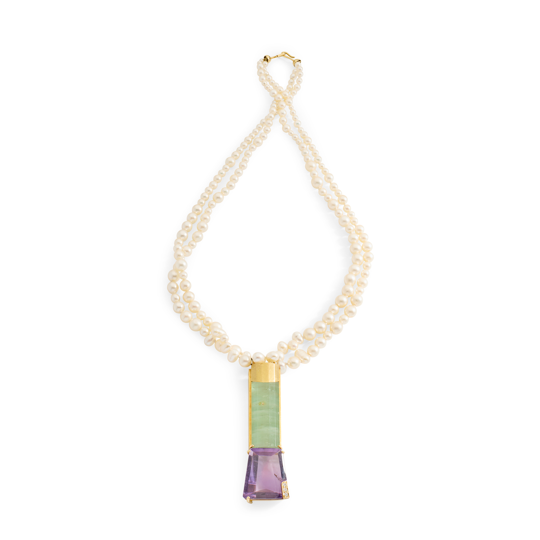 Attributed to Peter Plöderl: An amethyst, emerald and cultured pearl necklace