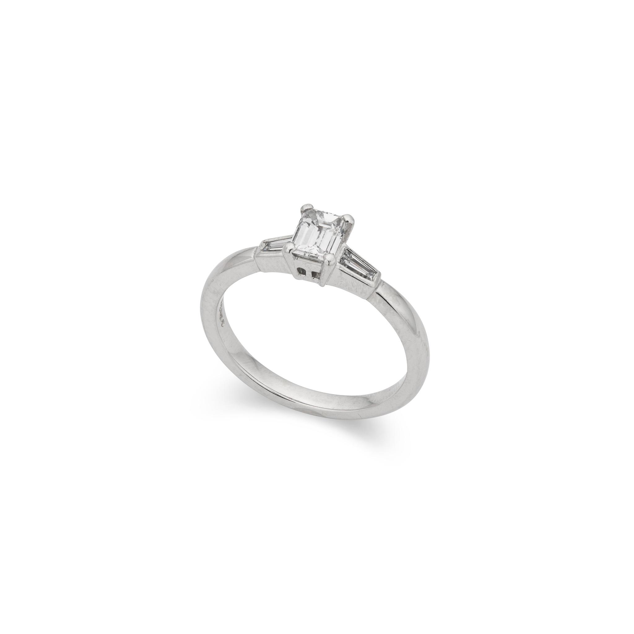 A platinum diamond three-stone ring