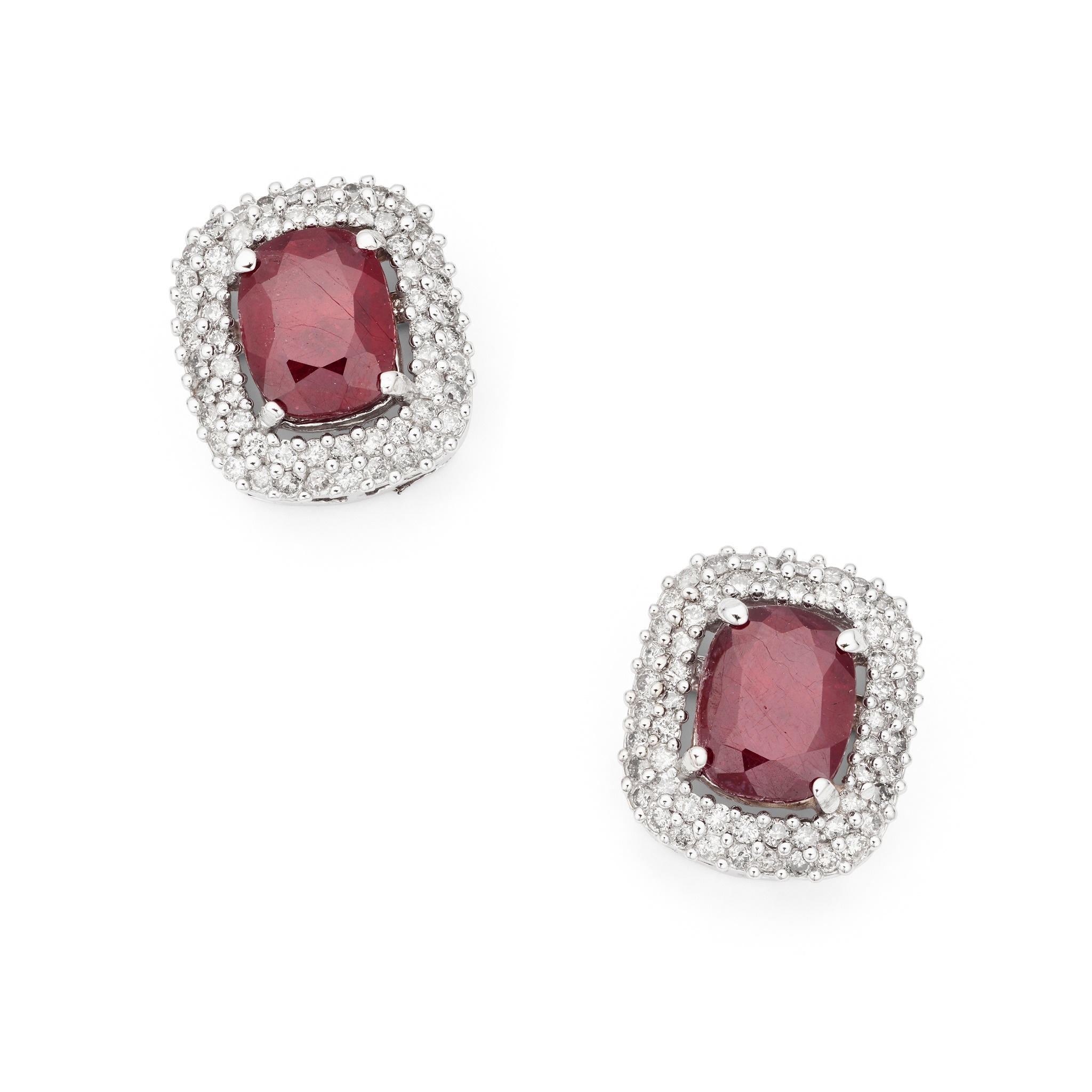 A pair of ruby and diamond earrings
