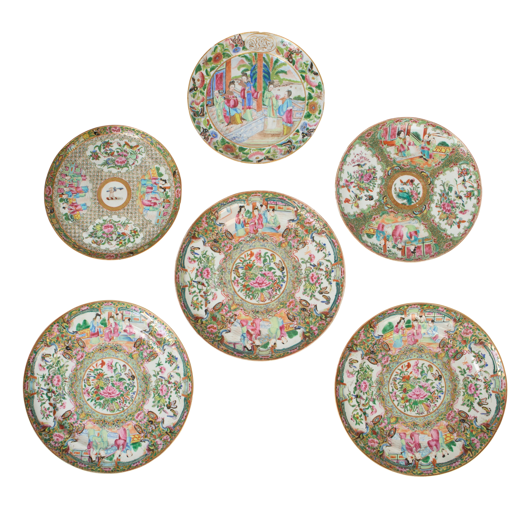GROUP OF SIX CHINESE CANTON FAMILE ROSE PLATES