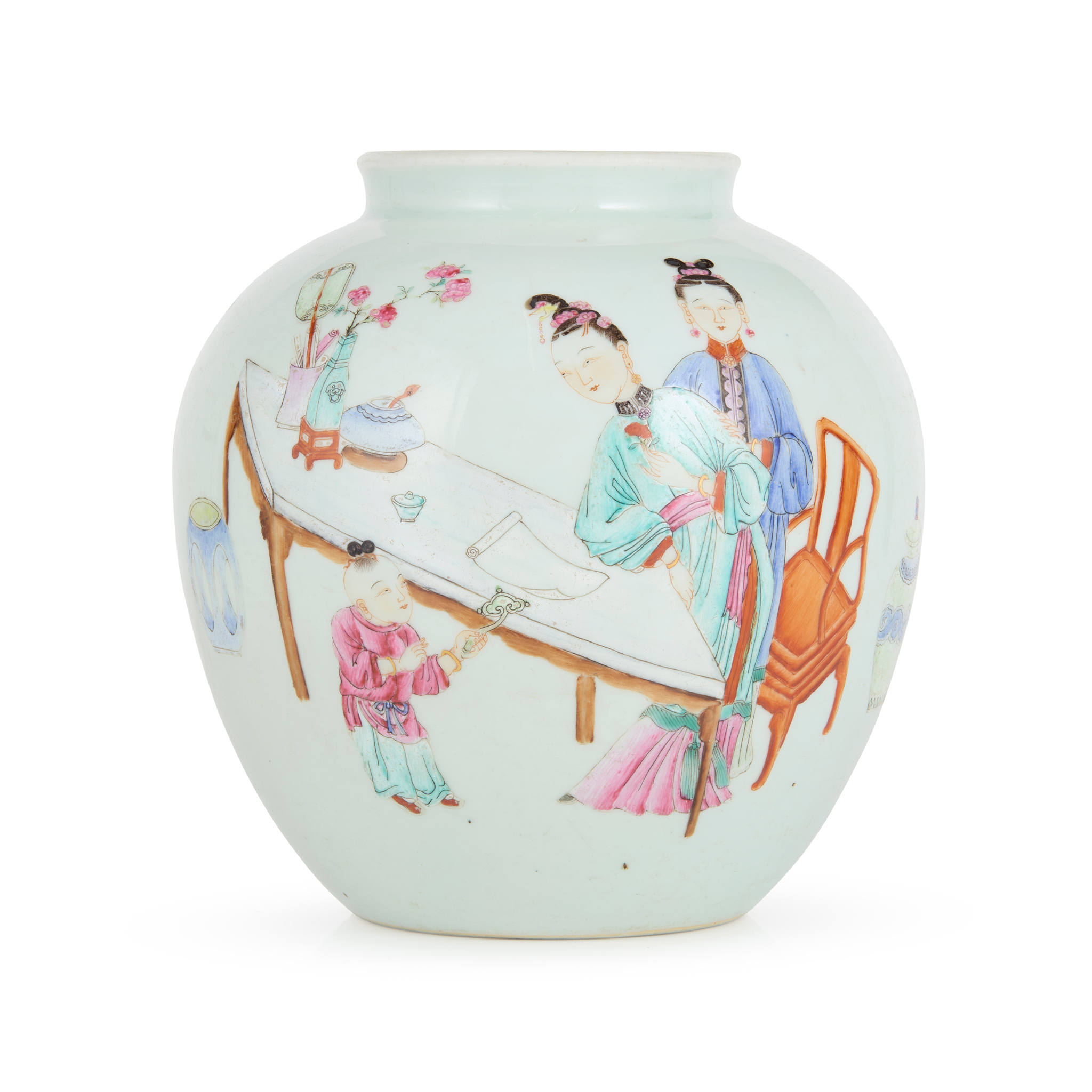CHINESE FAMILLE ROSE ‘LADIES AND BOY’ JAR