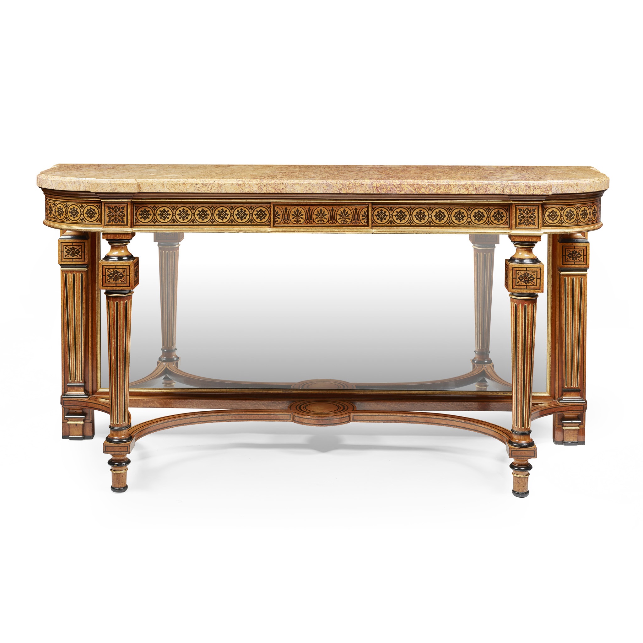 REGENCY STYLE OAK, EBONISED AND PARCEL GILT CONSOLE TABLE, IN THE MANNER OF GEORGE BULLOCK