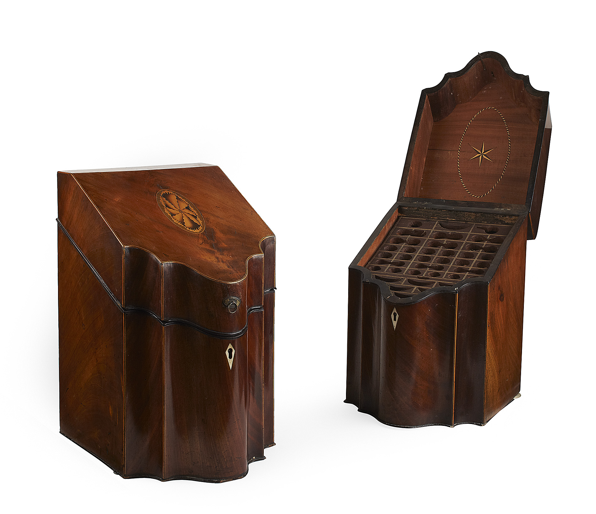 PAIR OF GEORGE III MAHOGANY INLAID KNIFE BOXES