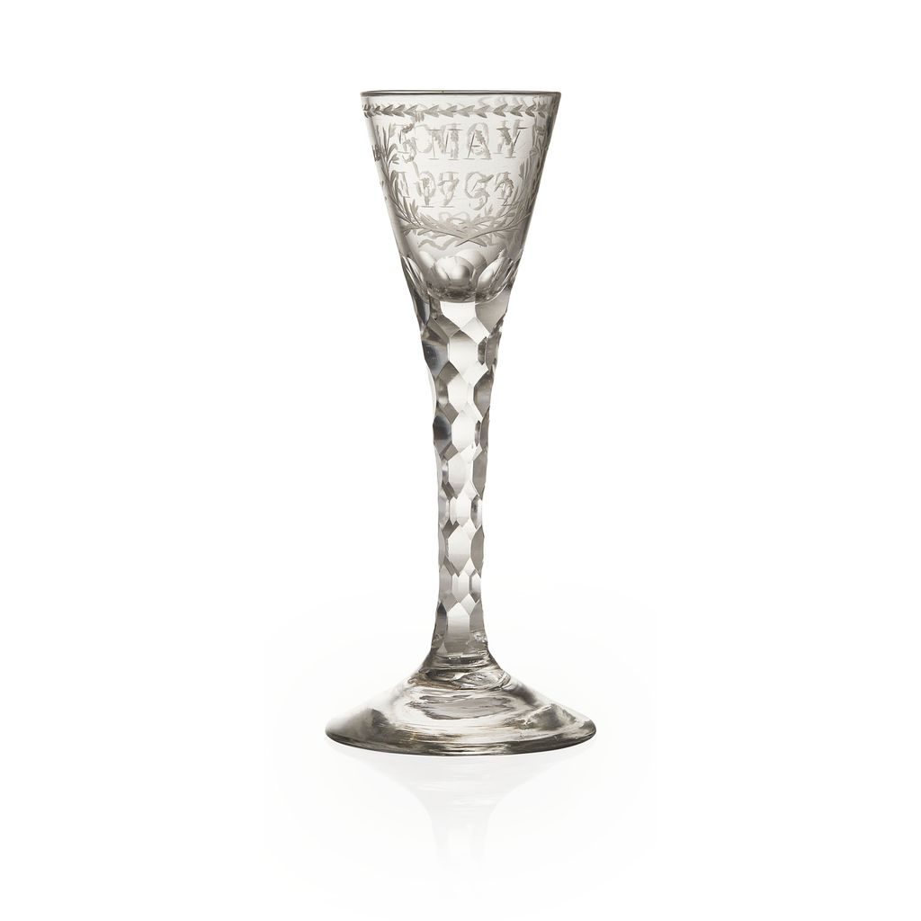 FACETED AND ENGRAVED WINE GLASS