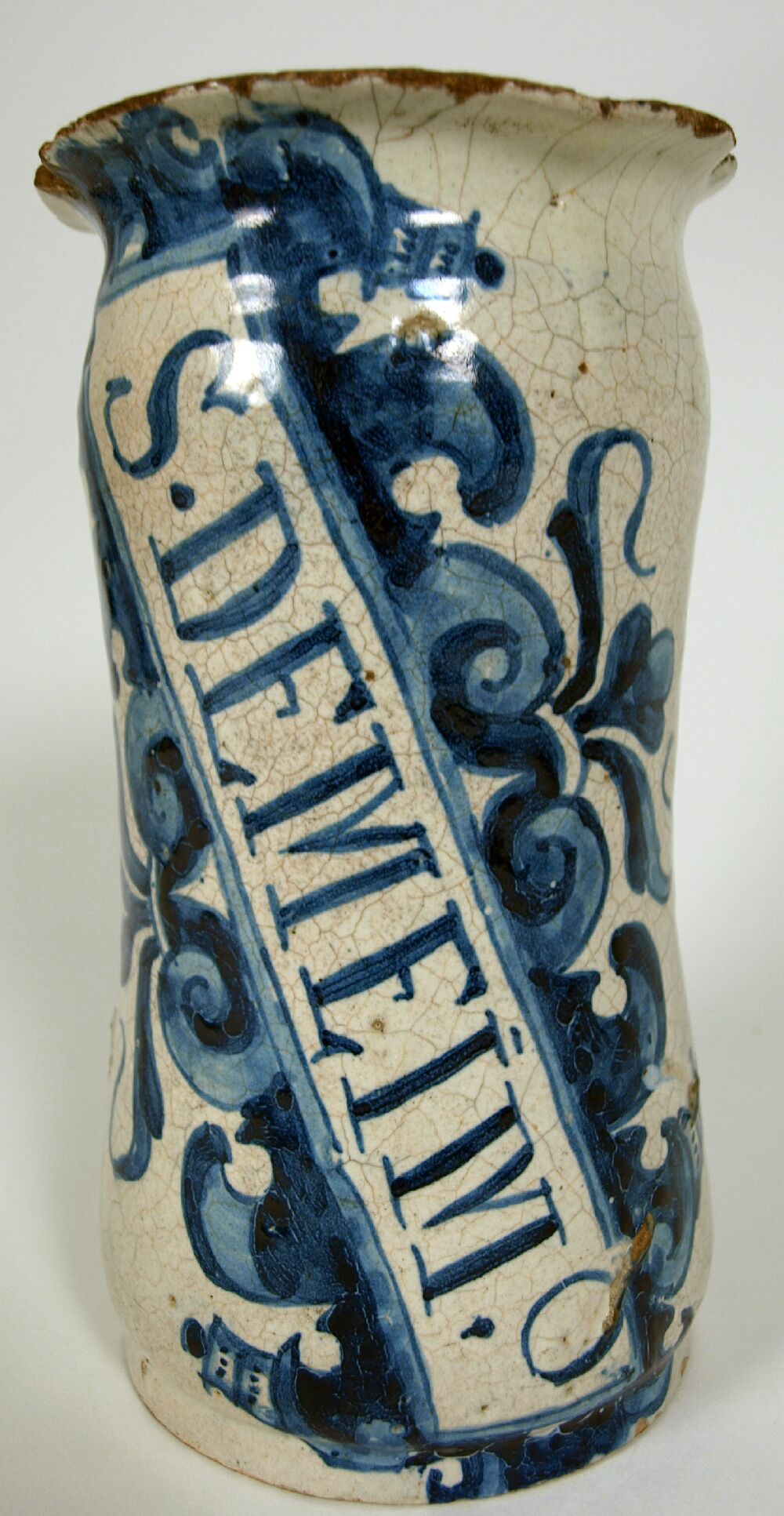 A late 17th/early 18th century Spanish Talavera maiolica albarello