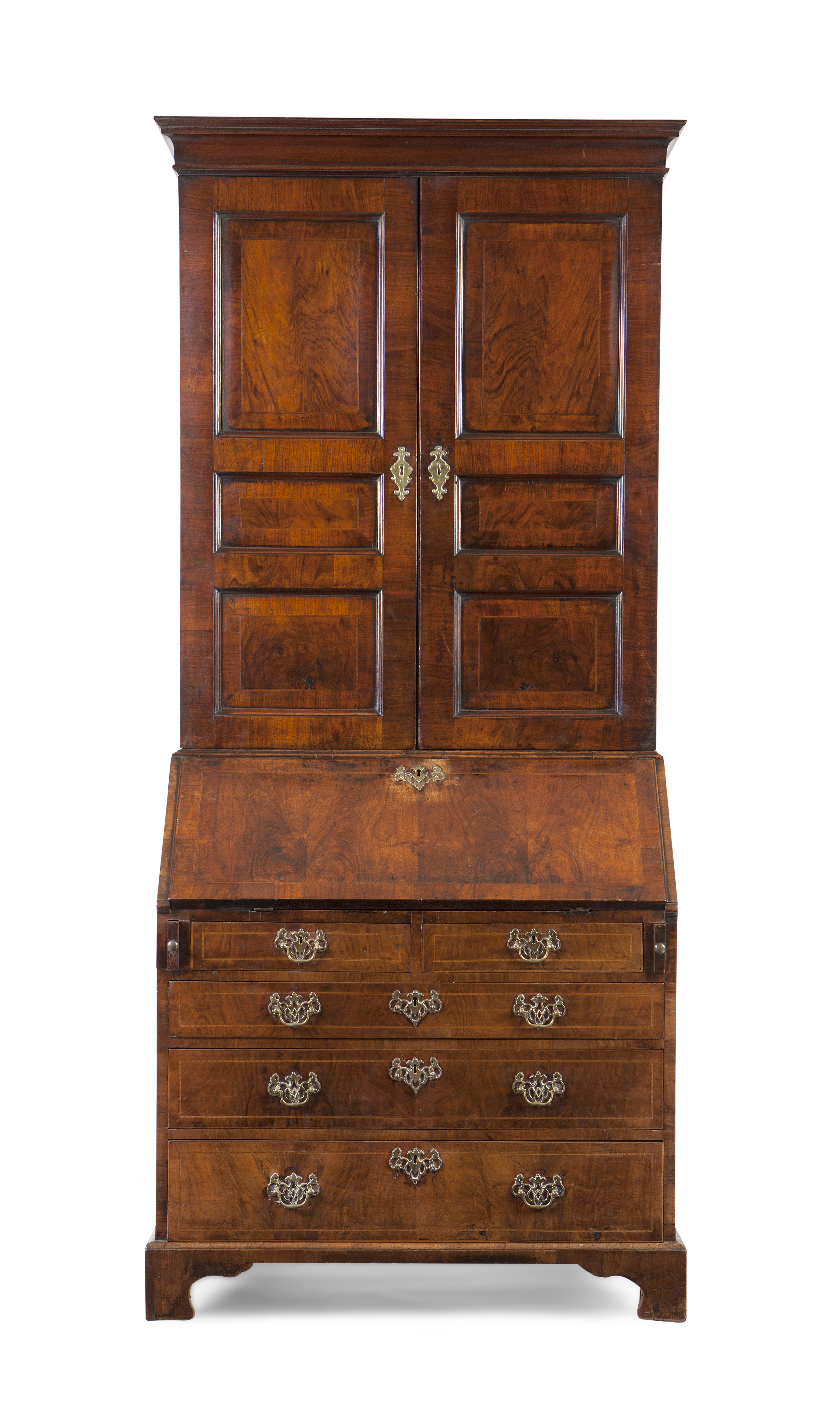 GEORGE II WALNUT BUREAU BOOKCASE