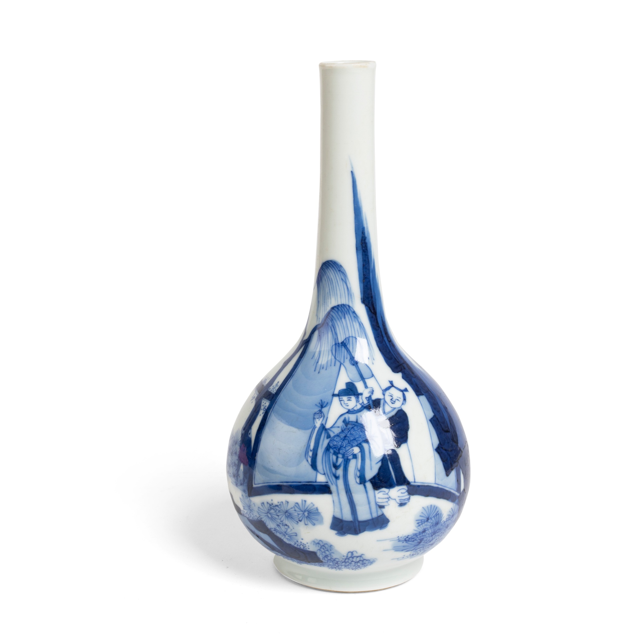 BLUE AND WHITE BOTTLE VASE