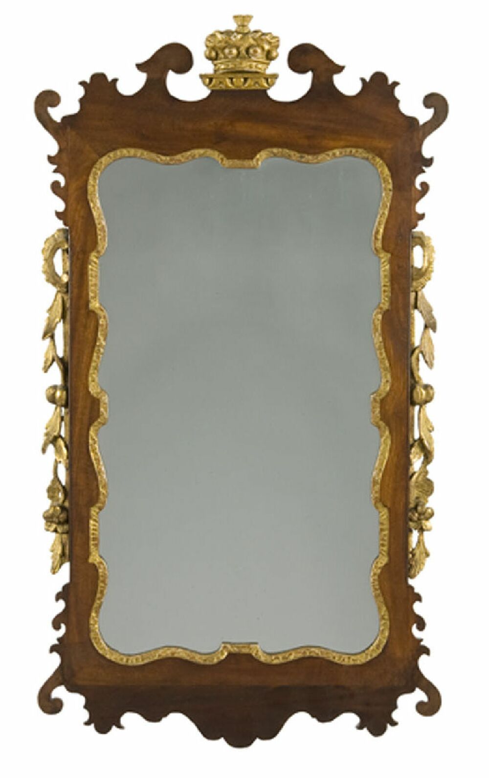 A mahogany and parcel gilt wall mirror