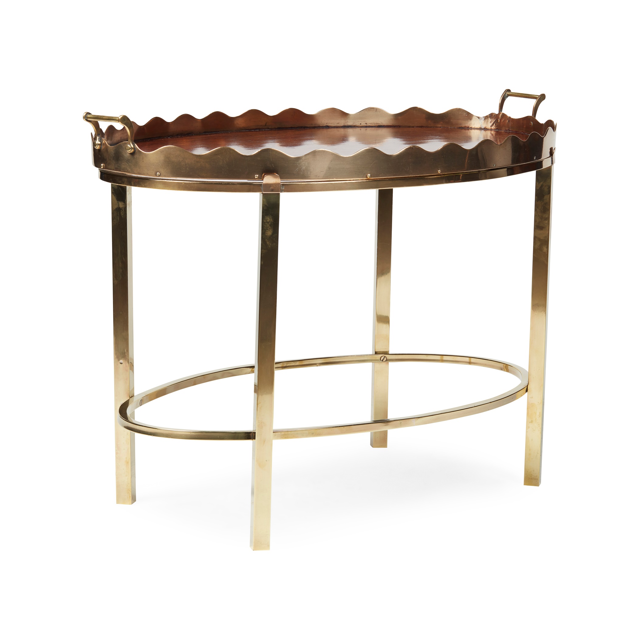 GEORGIAN MAHOGANY BRASS BANDED TRAY TABLE