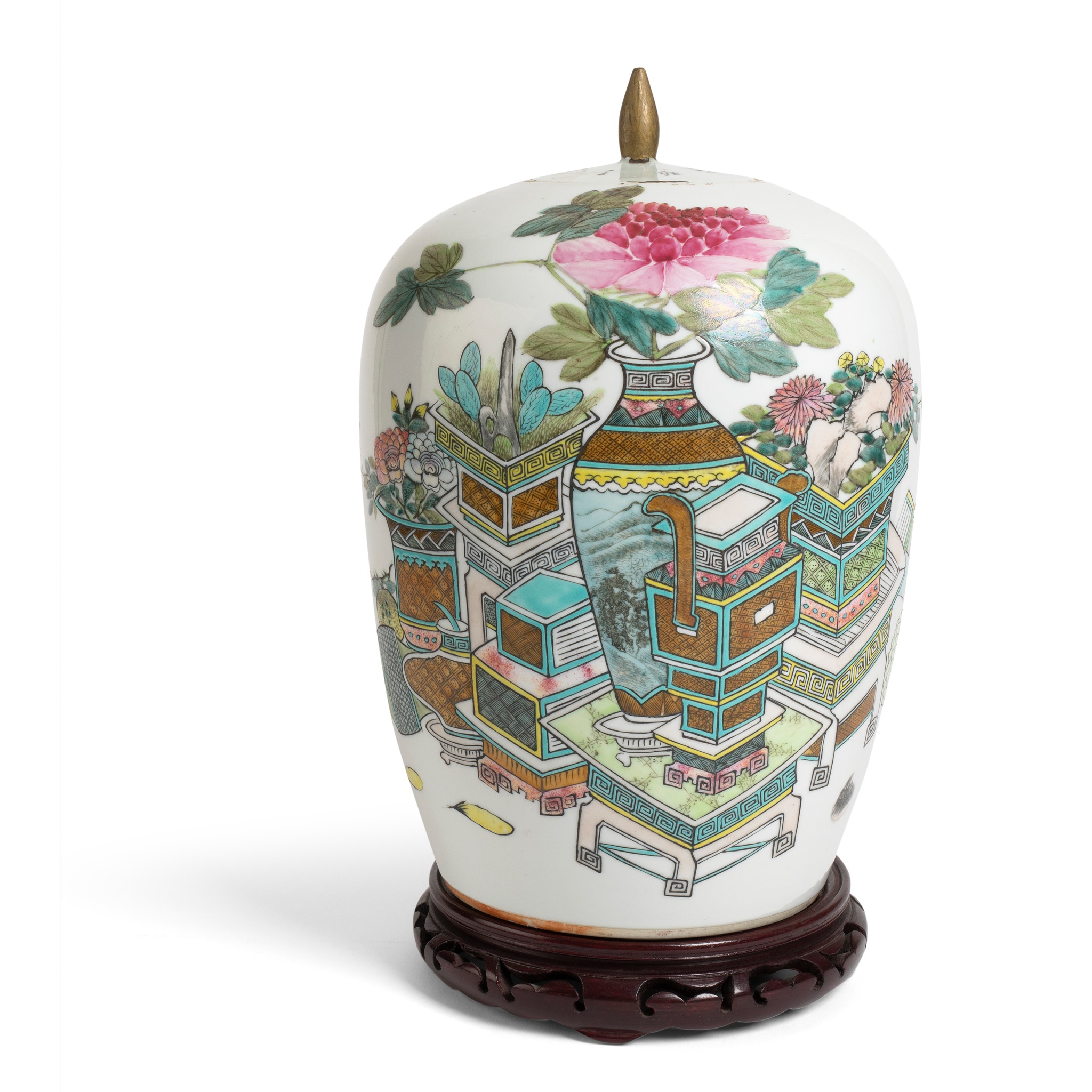 QIANJIANG ENAMELLED 'BOGUTU' GINGER JAR WITH LID