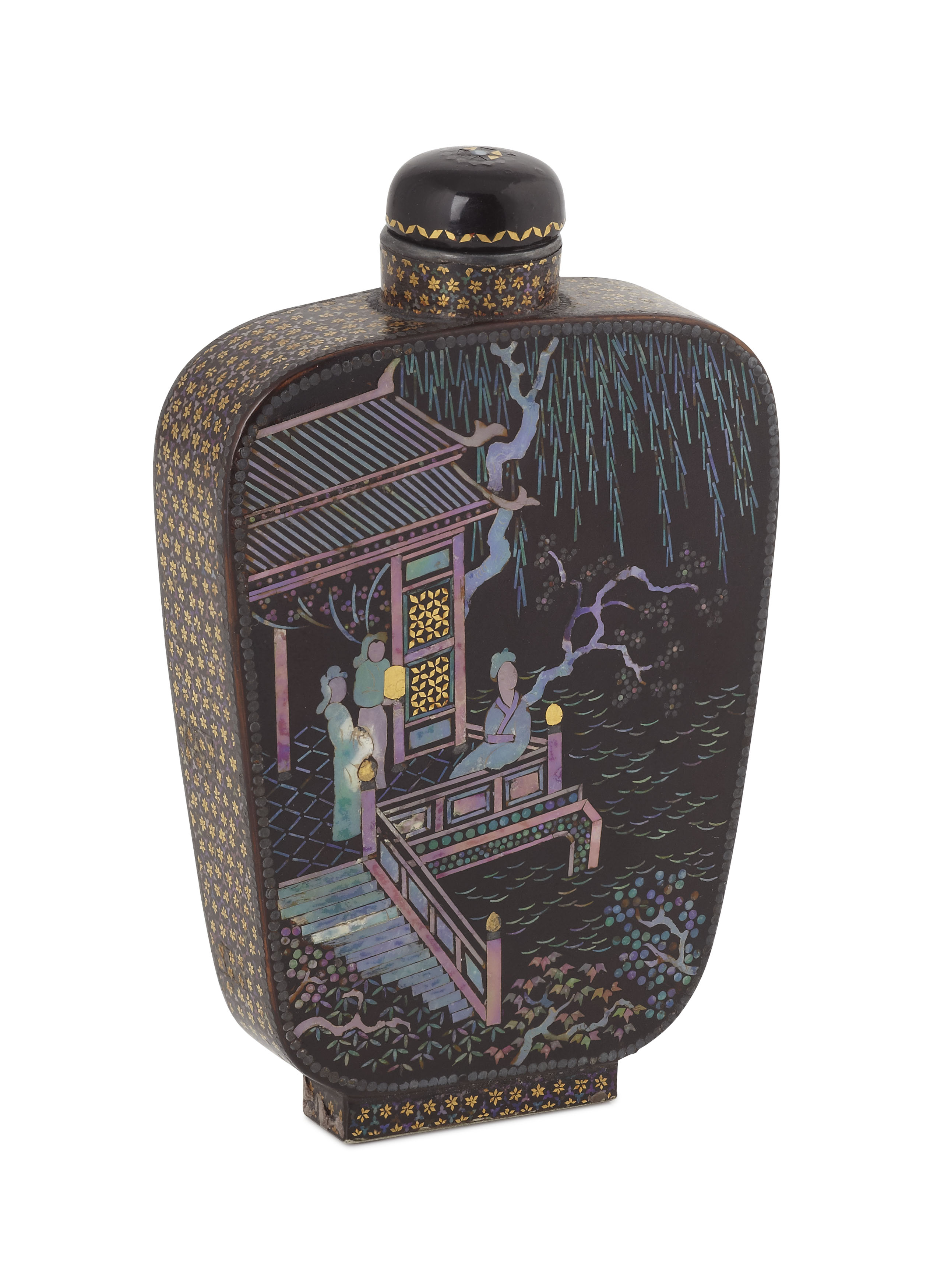 CHINESE BURGAUTE LACQUER SNUFF BOTTLE