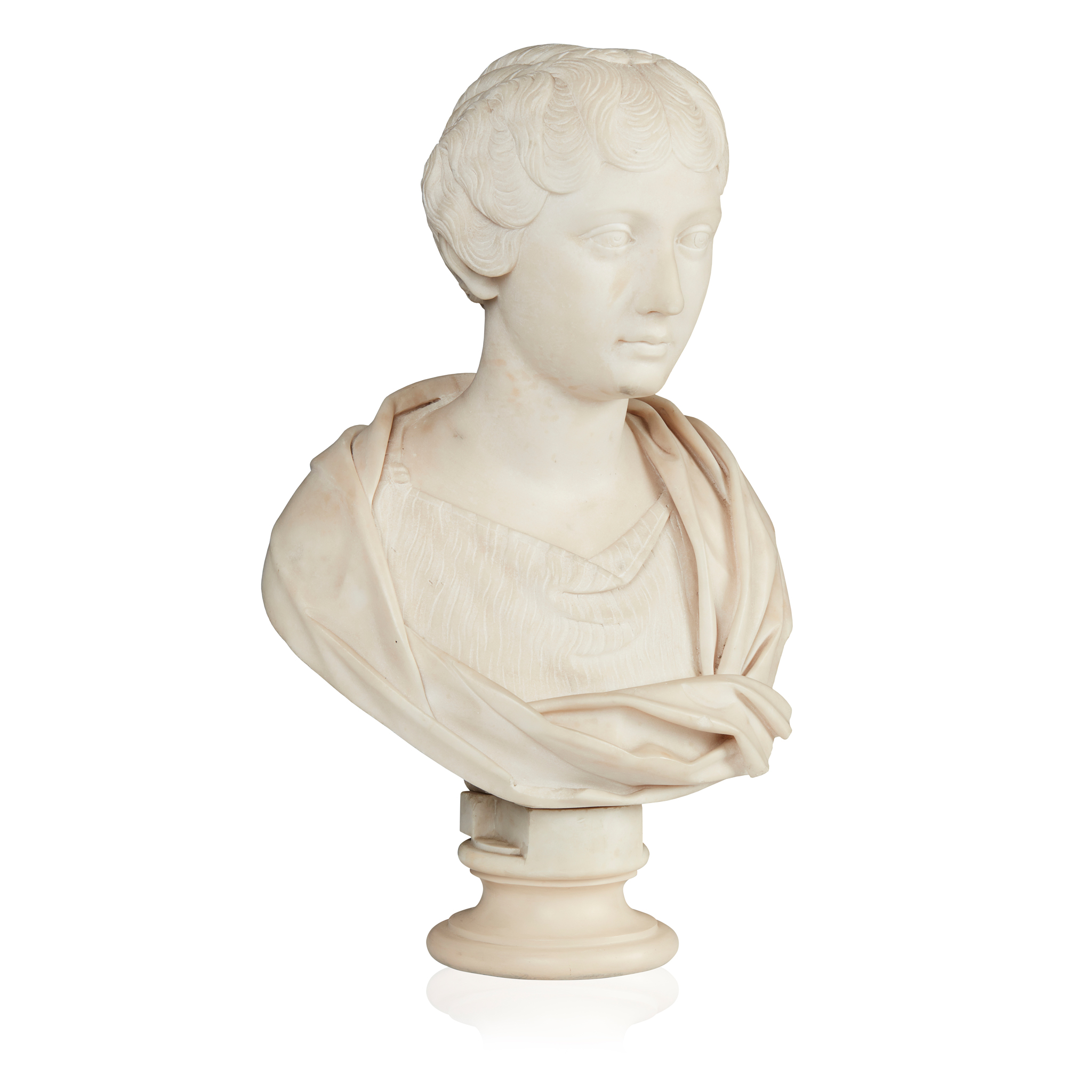 AN ITALIAN WHITE MARBLE BUST OF A YOUNG LADY