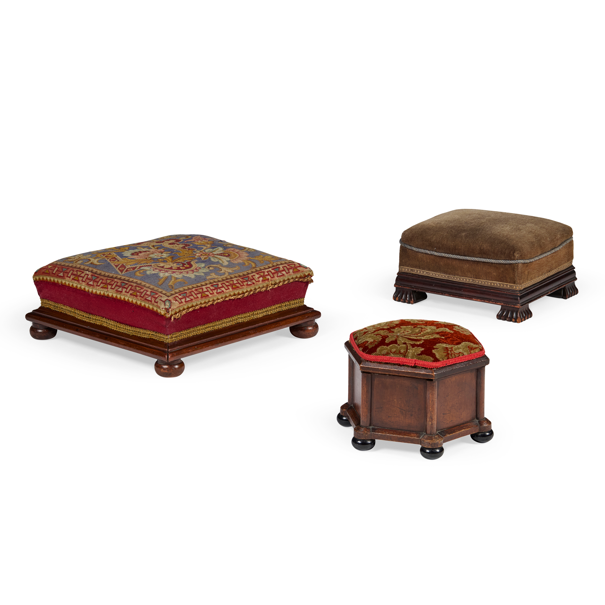 THREE VICTORIAN MAHOGANY FOOTSTOOLS