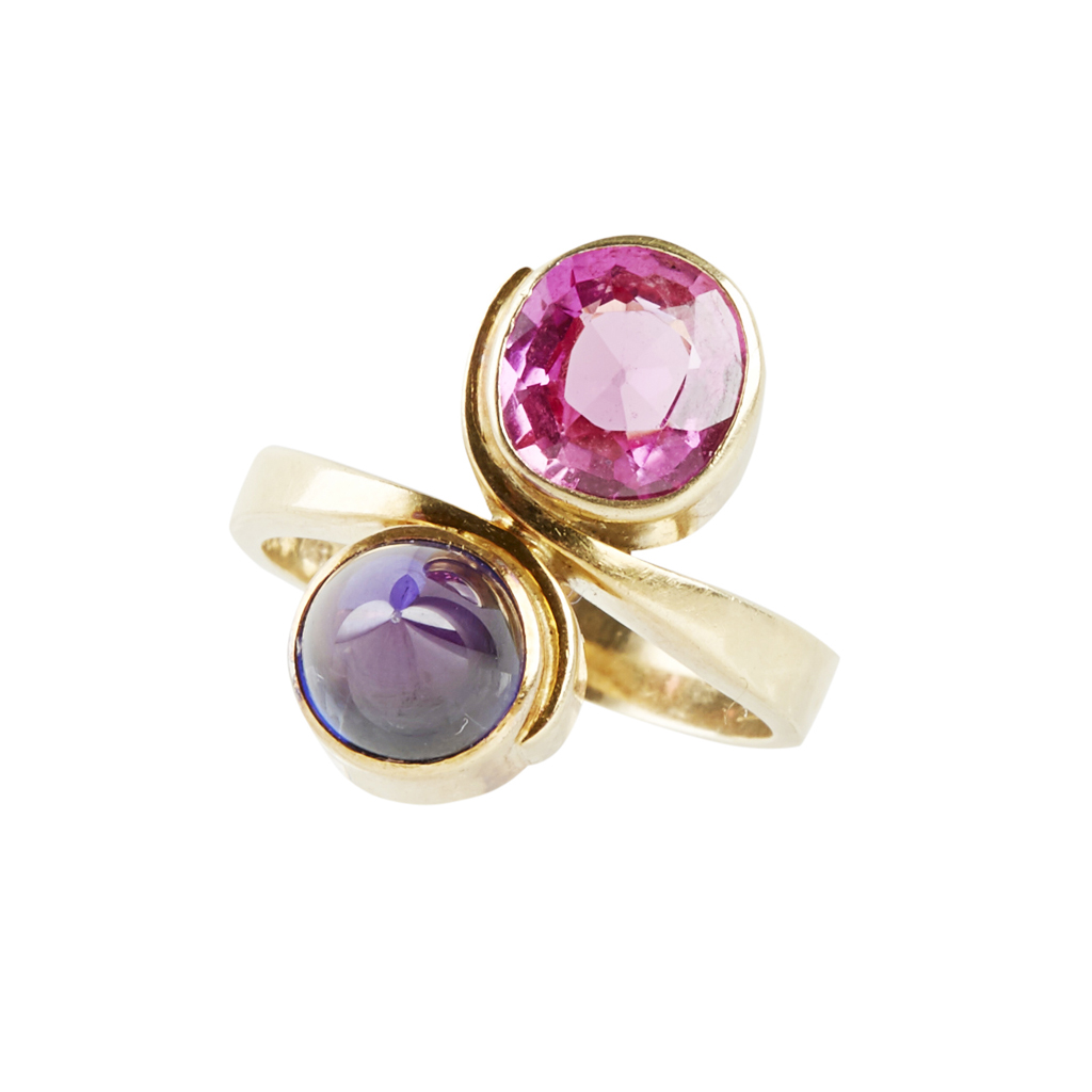 An amethyst and pink tourmaline set ring