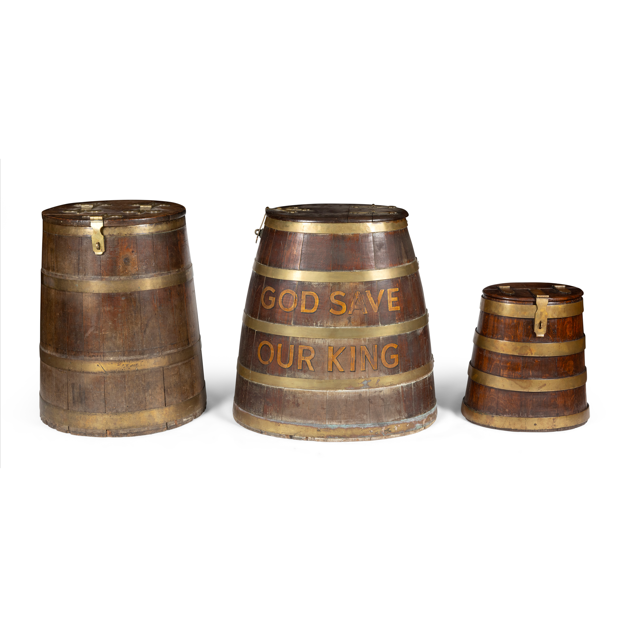 AN OAK AND BRASS BOUND GROG KEG