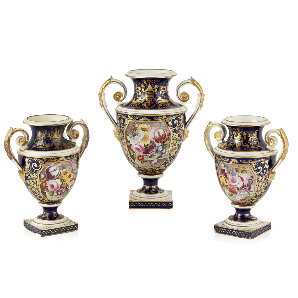 DERBY PORCELAIN THREE-PIECE GARNITURE