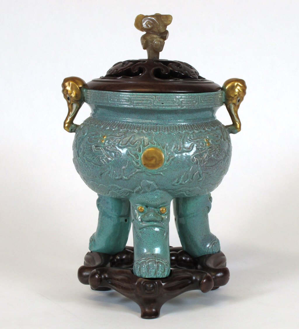 A 19th century Chinese robin's egg glazed censer