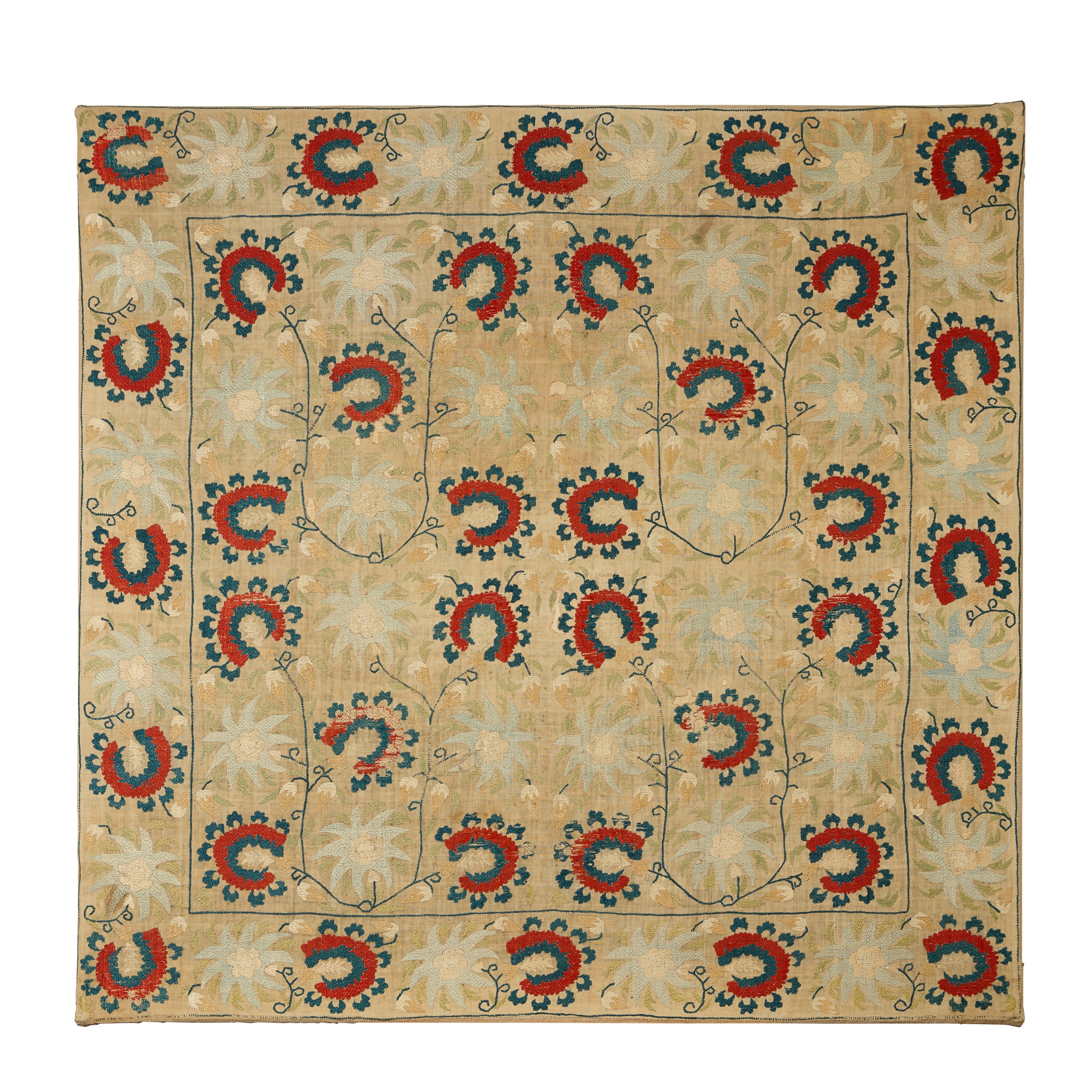 AN OTTOMAN SILK EMBROIDERED LINEN WRAPPING CLOTH (BOHCA)