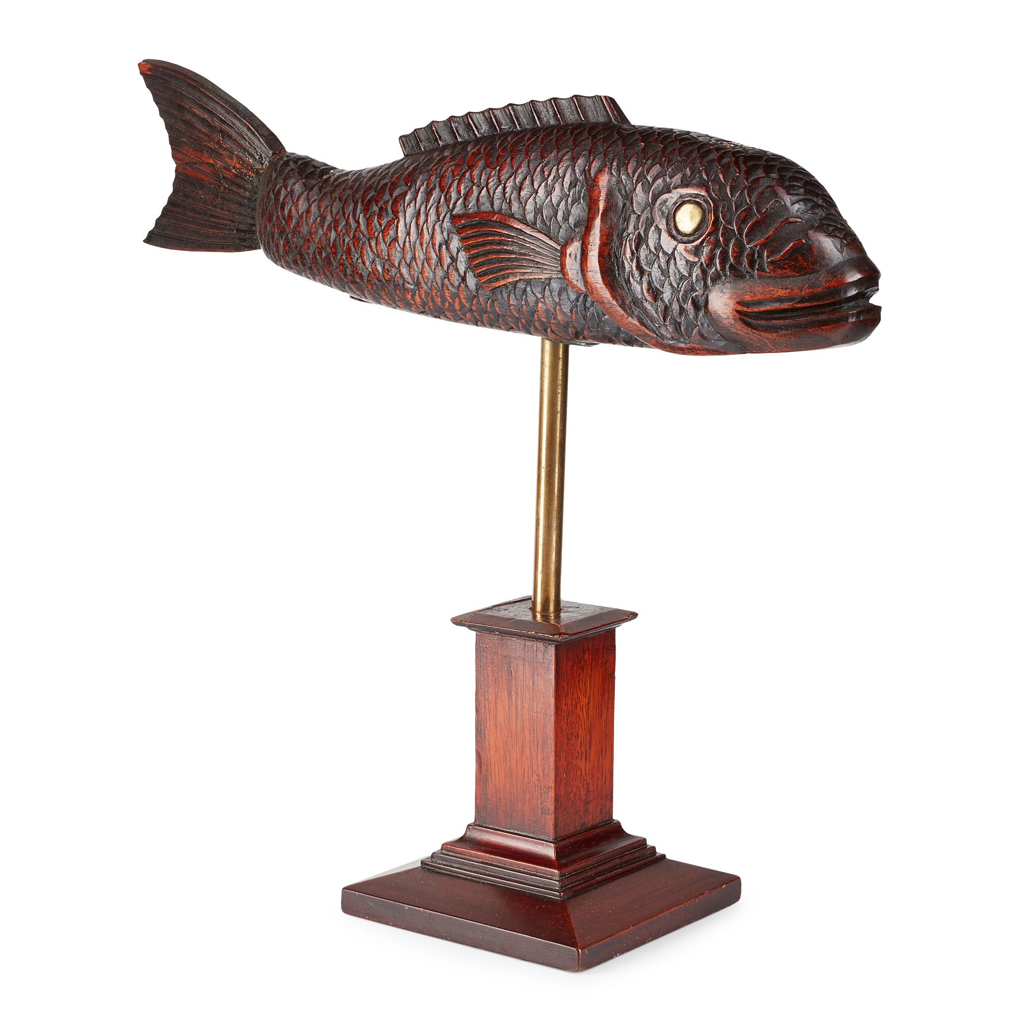 CARVED AND MOUNTED HARDWOOD FISH MODEL