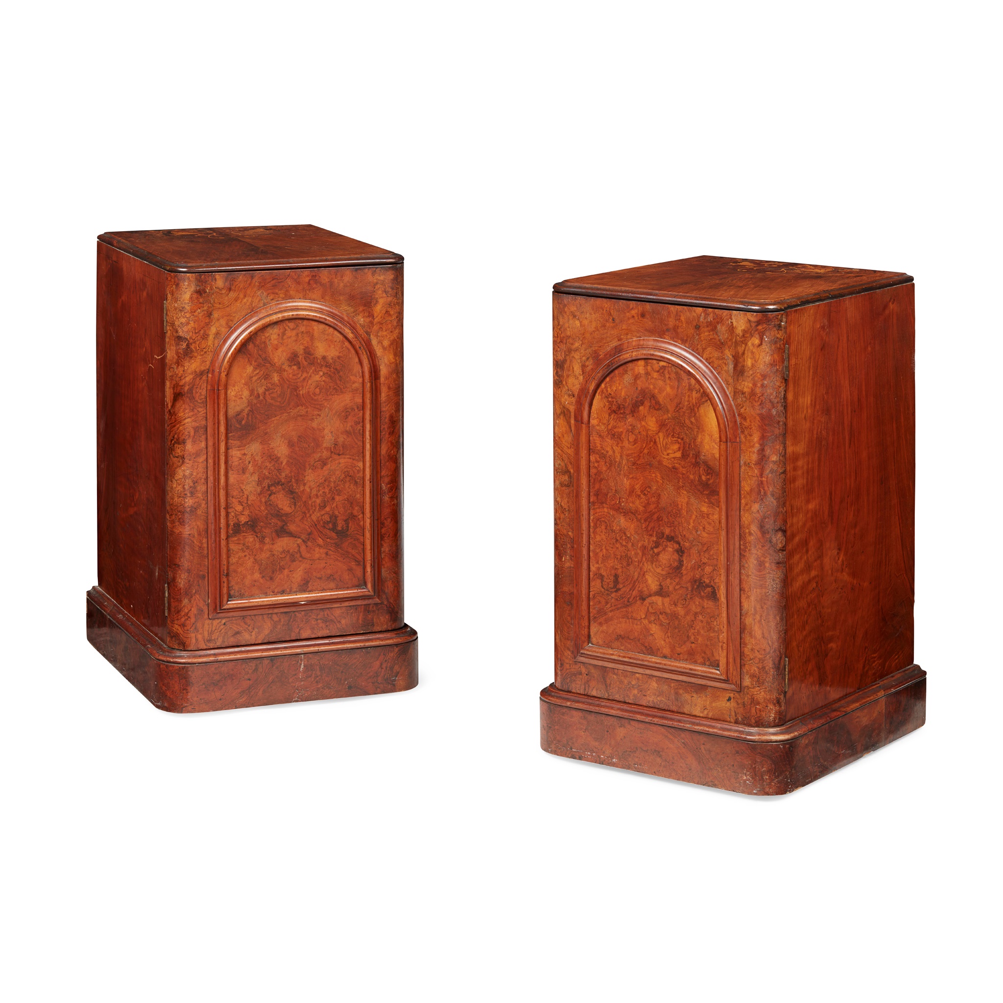 PAIR OF VICTORIAN WALNUT AND MARQUETRY BEDSIDE CABINETS