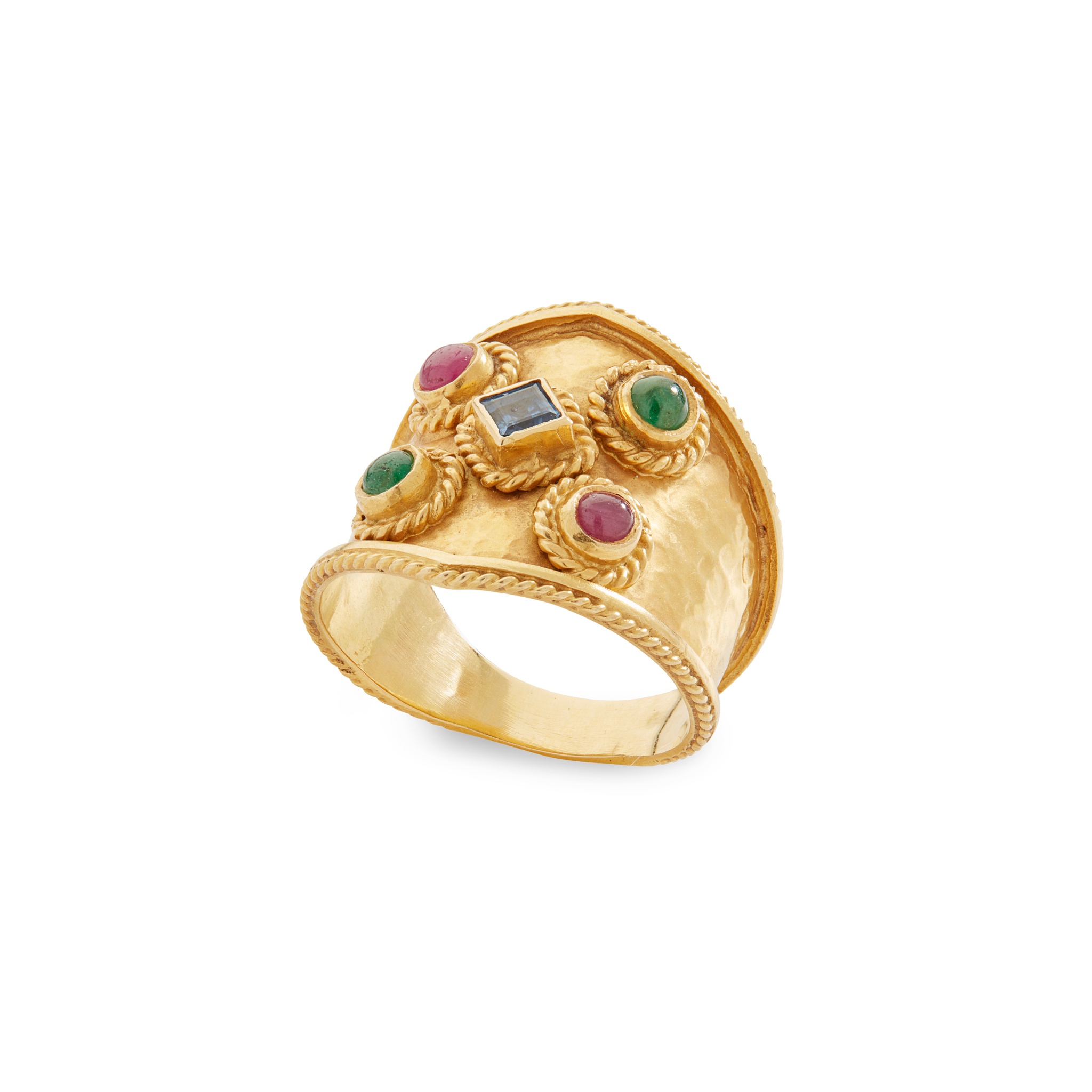 A Byzantine-style ruby and sapphire dress ring