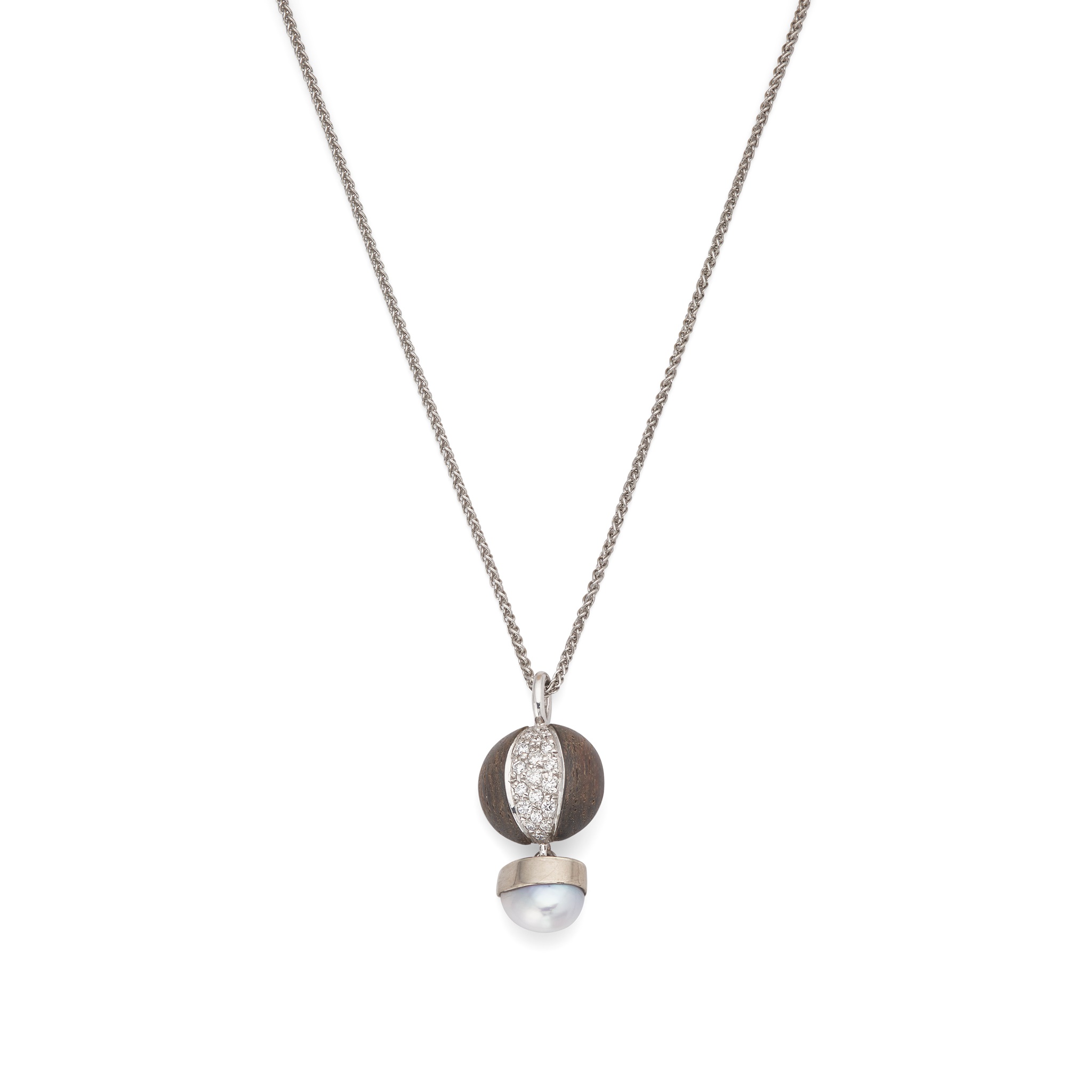 A Scottish freshwater pearl, diamond and ebony pendant necklace