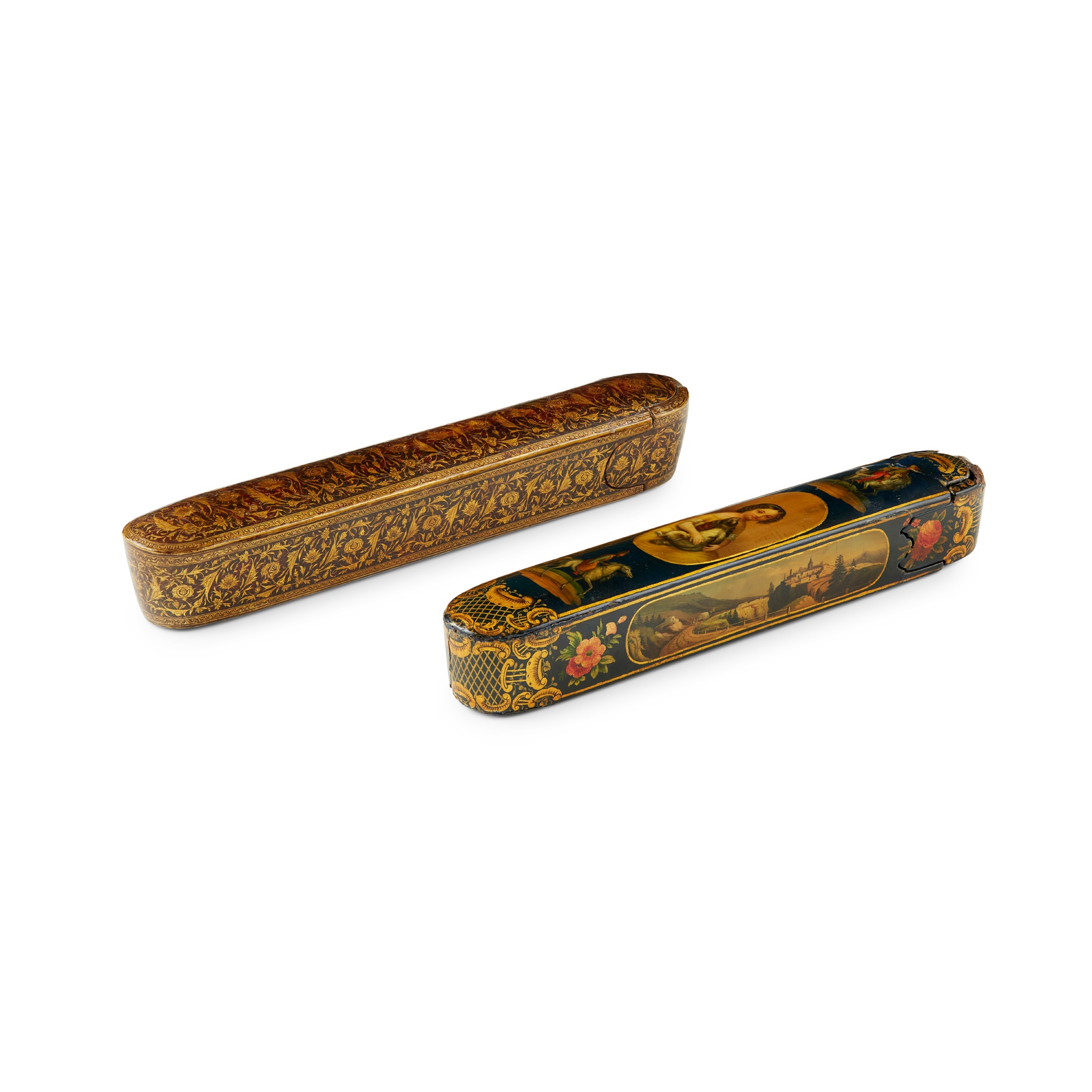 TWO LACQUERED PAPIER MÂCHE QALAMDAMS