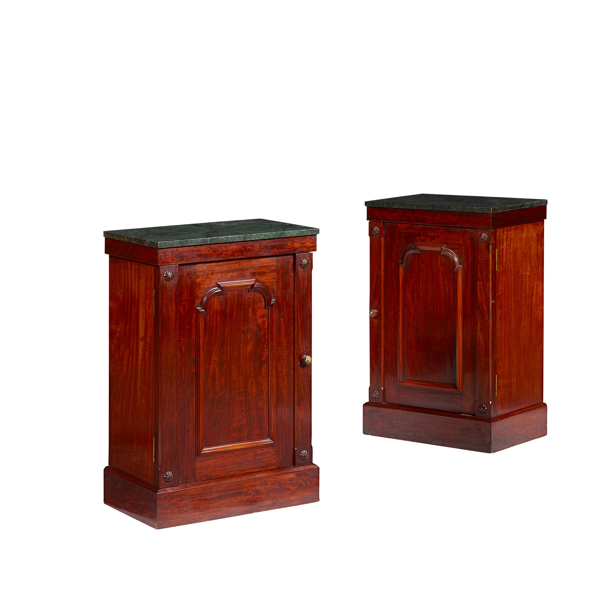 PAIR OF WILLIAM IV MAHOGANY AND MARBLE TOPPED PIER CABINETS