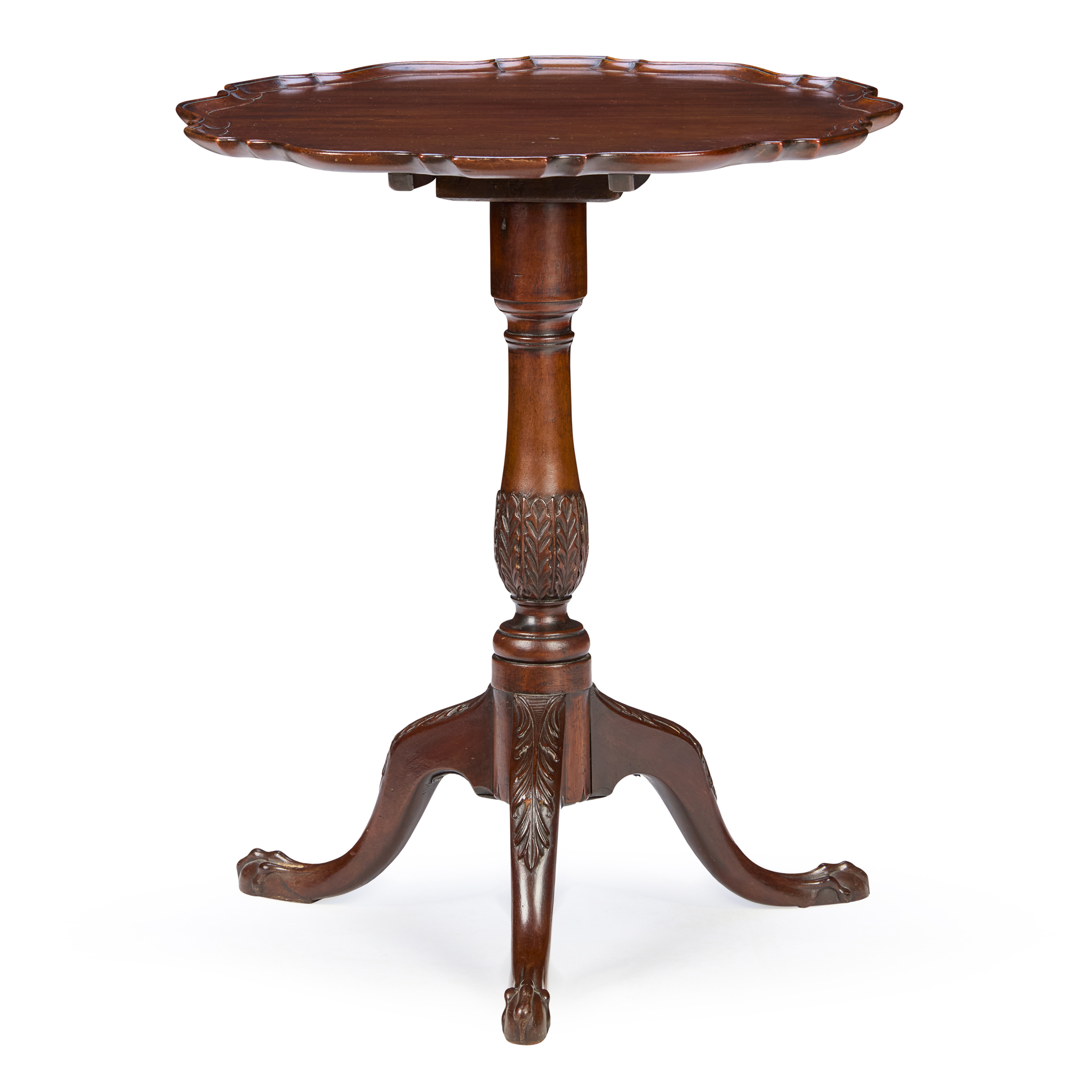 LATE GEORGE II/ EARLY GEORGE III MAHOGANY TILT TOP PIECRUST TEA TABLE