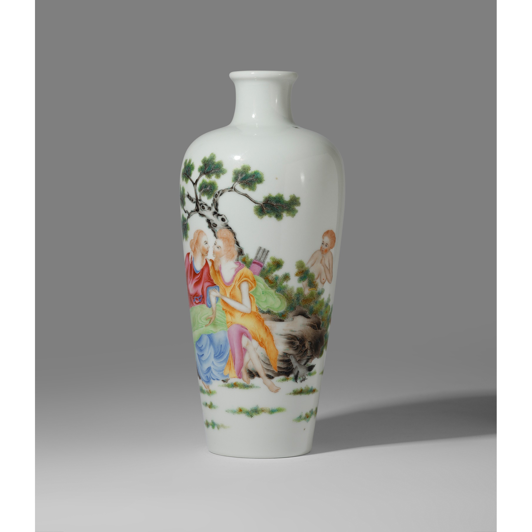RARE 'FALANGCAI' ENAMEL 'LOVERS' VASE