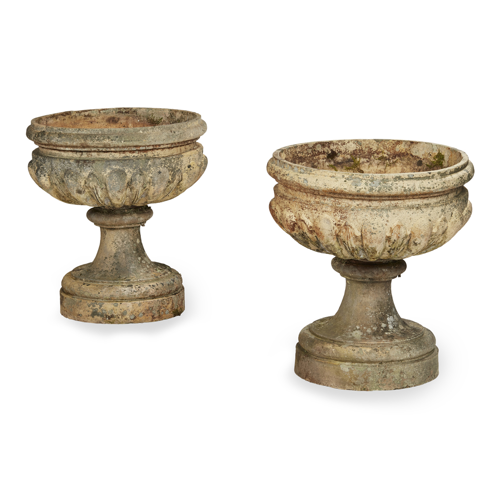 PAIR OF SCOTTISH FIRECLAY GARDEN URNS