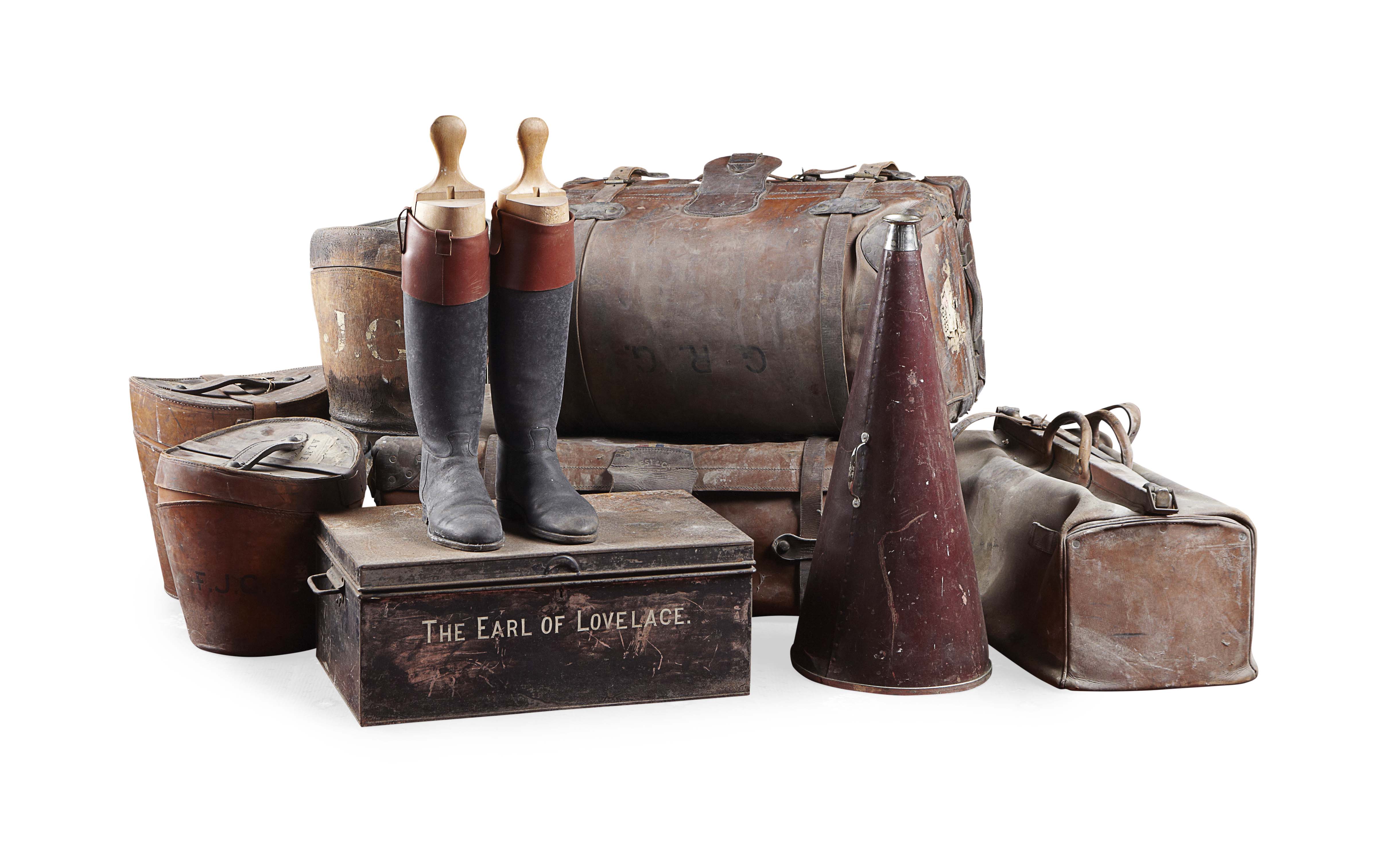 COLLECTION OF LEATHER BAGS, SUITCASES AND HATBOXES;