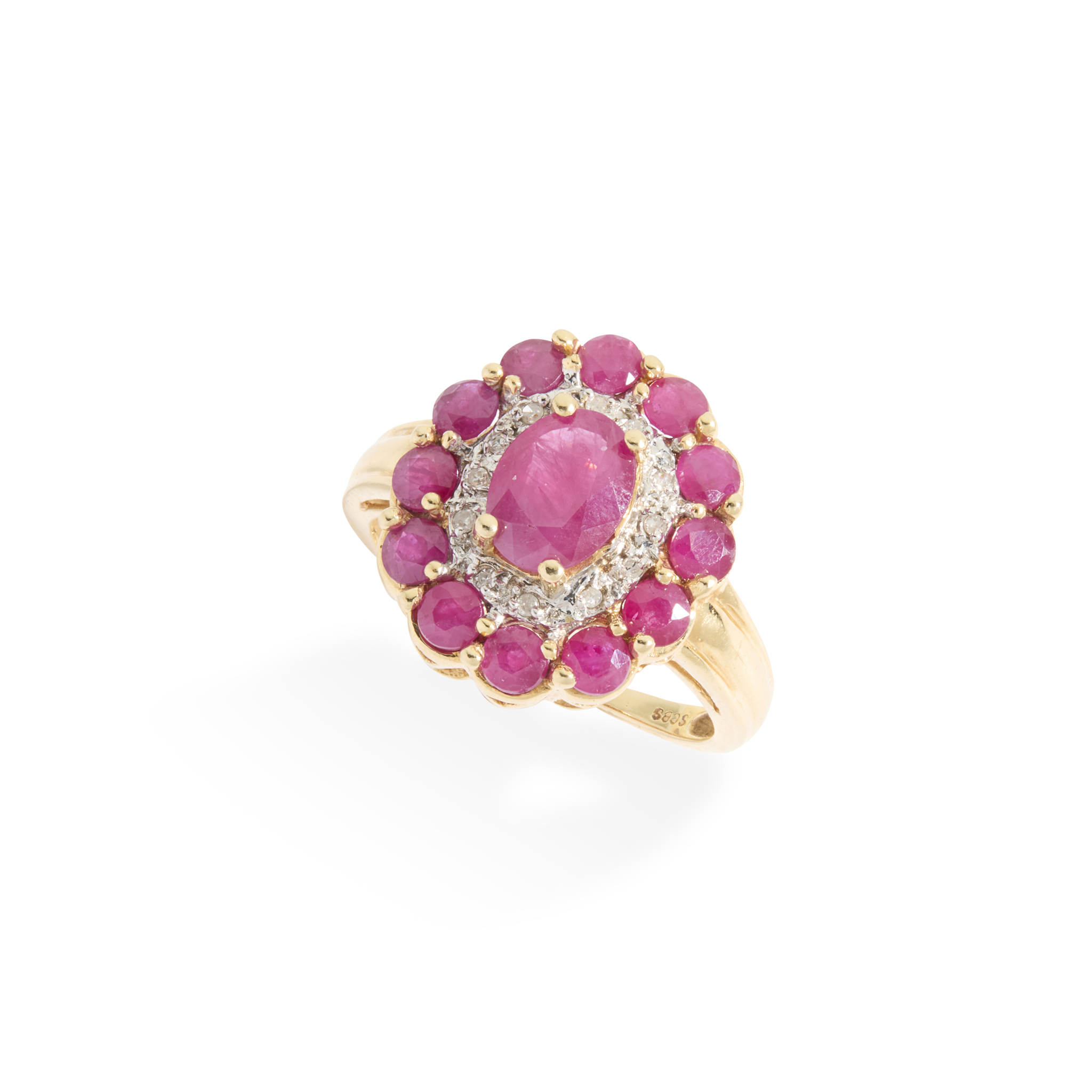 A ruby and diamond cluster ring
