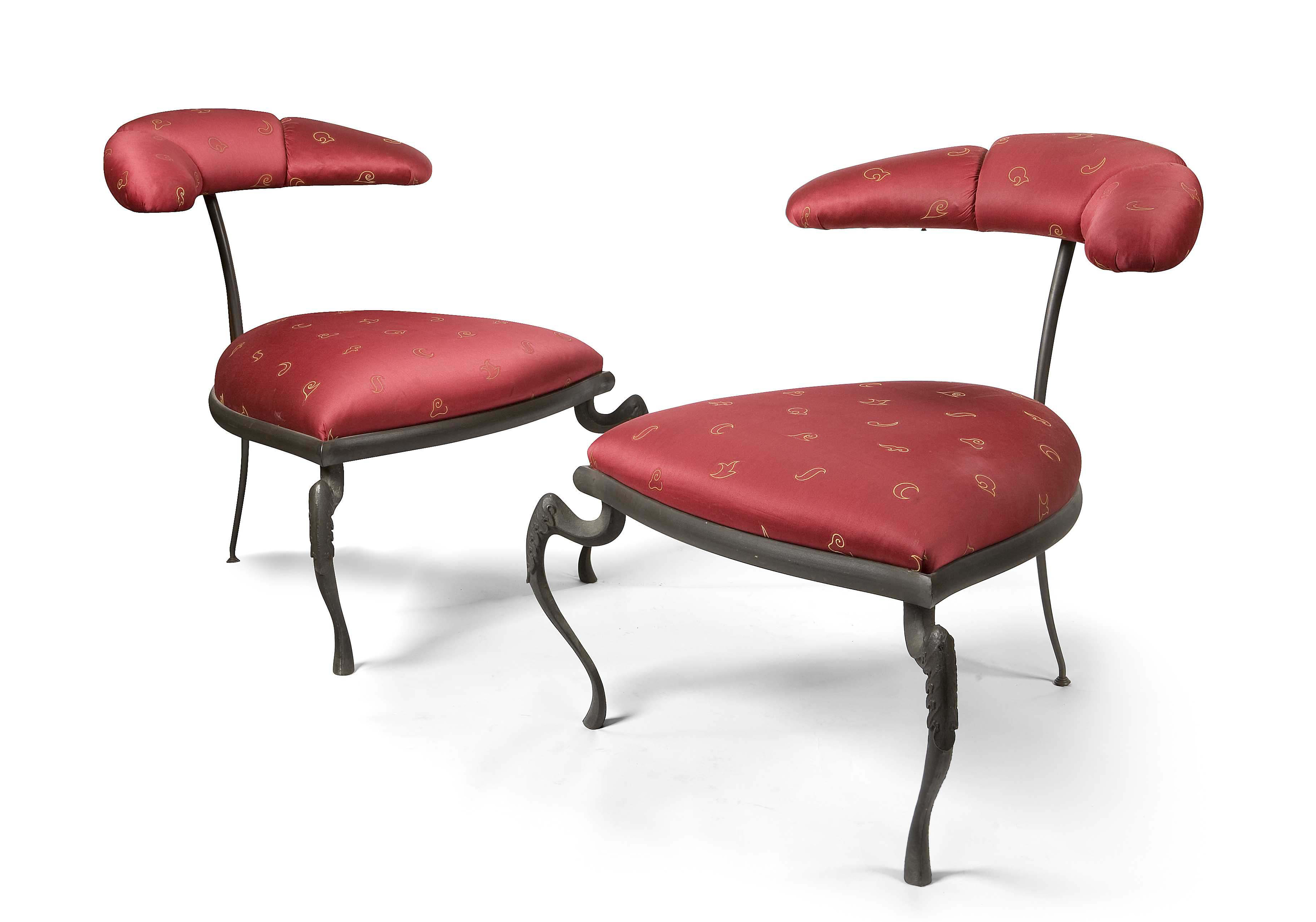 PAIR OF CAST AND WROUGHT IRON TUB ARMCHAIRS