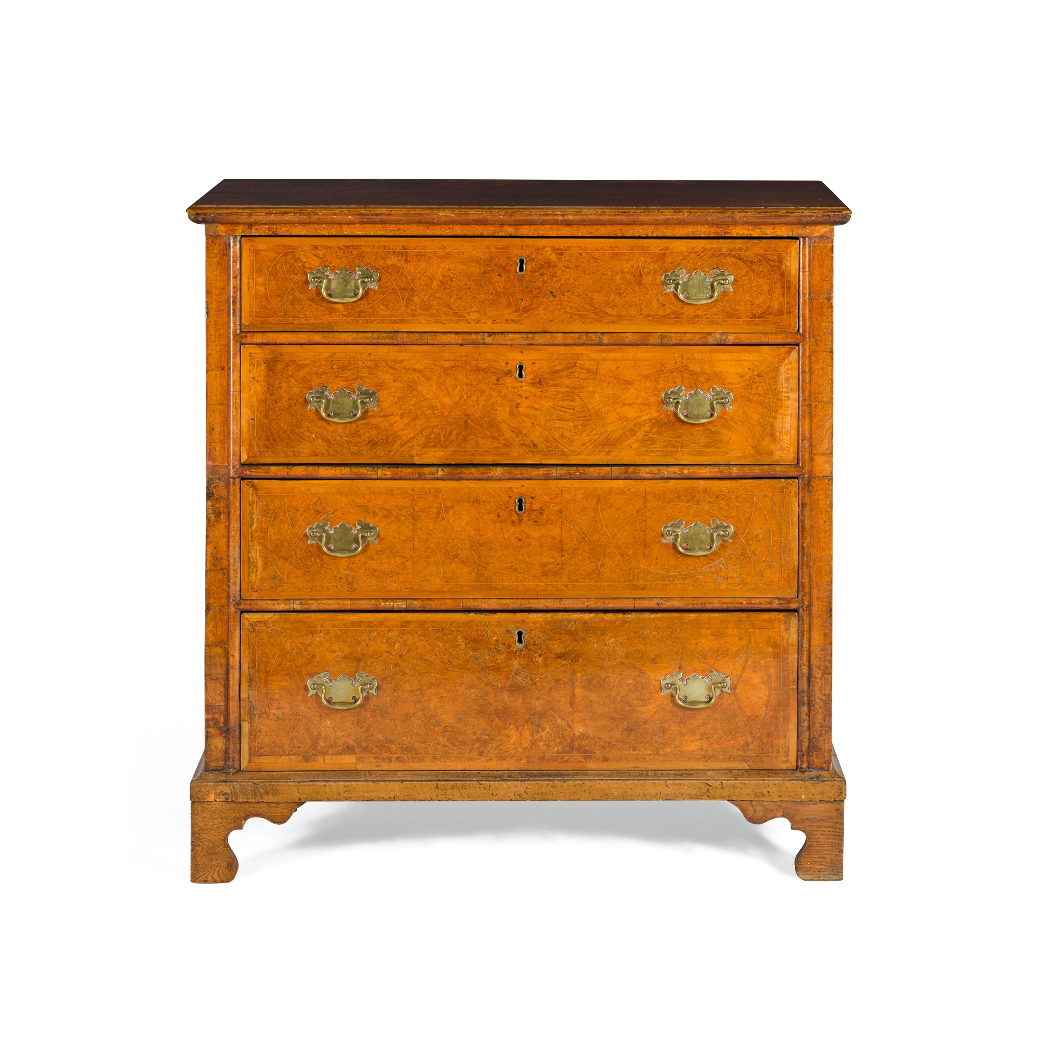 GEORGE I WALNUT, INLAY, AND OAK CHEST OF DRAWERS