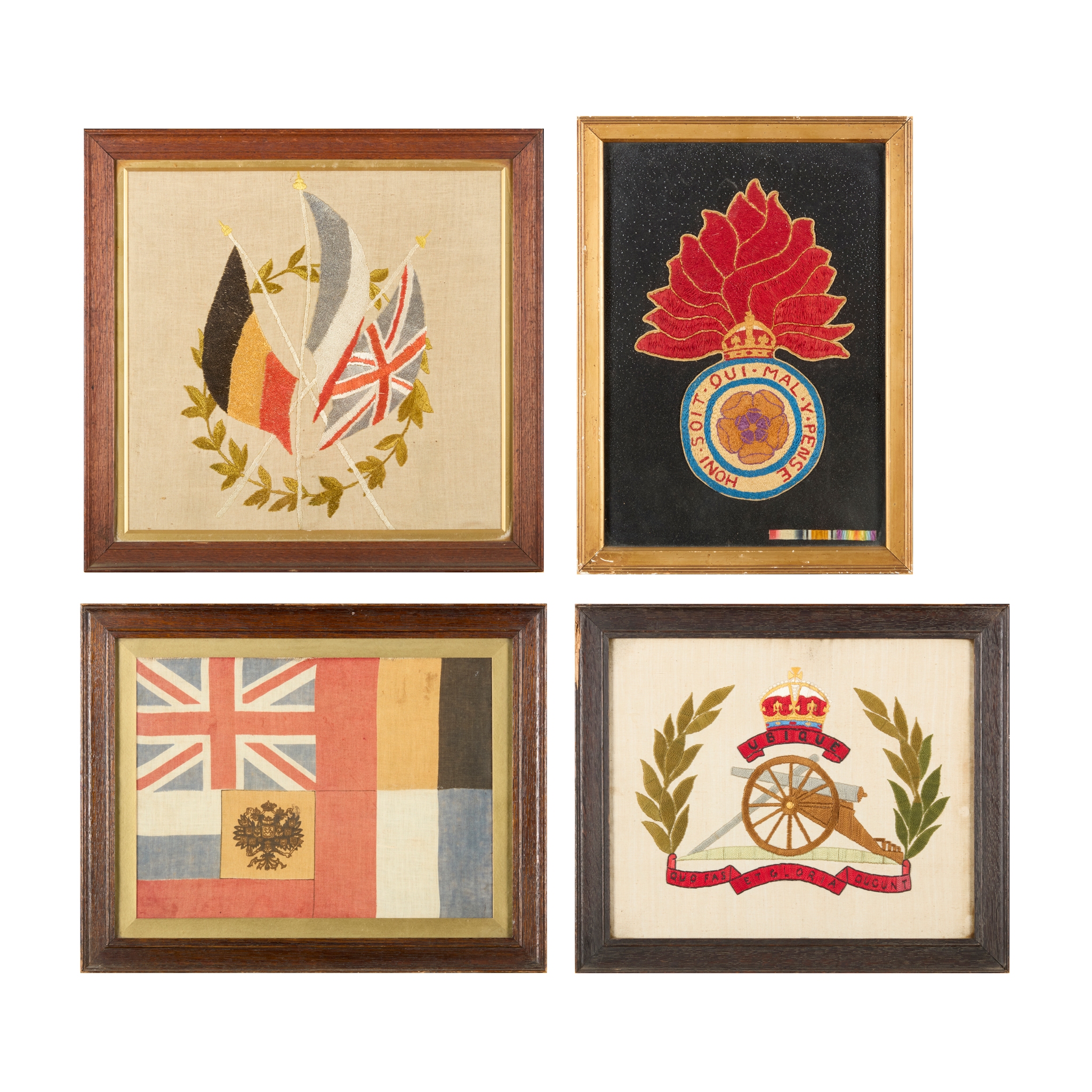 GROUP OF THREE FRAMED NEEDLEWORK PANELS OF MILITARY INTEREST