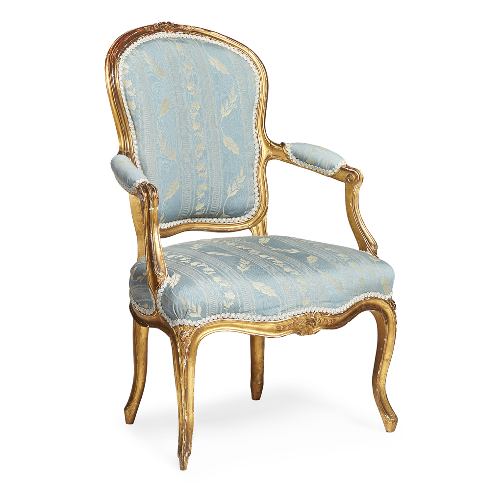 LOUIS XV STYLE GILTWOOD FAUTEUIL