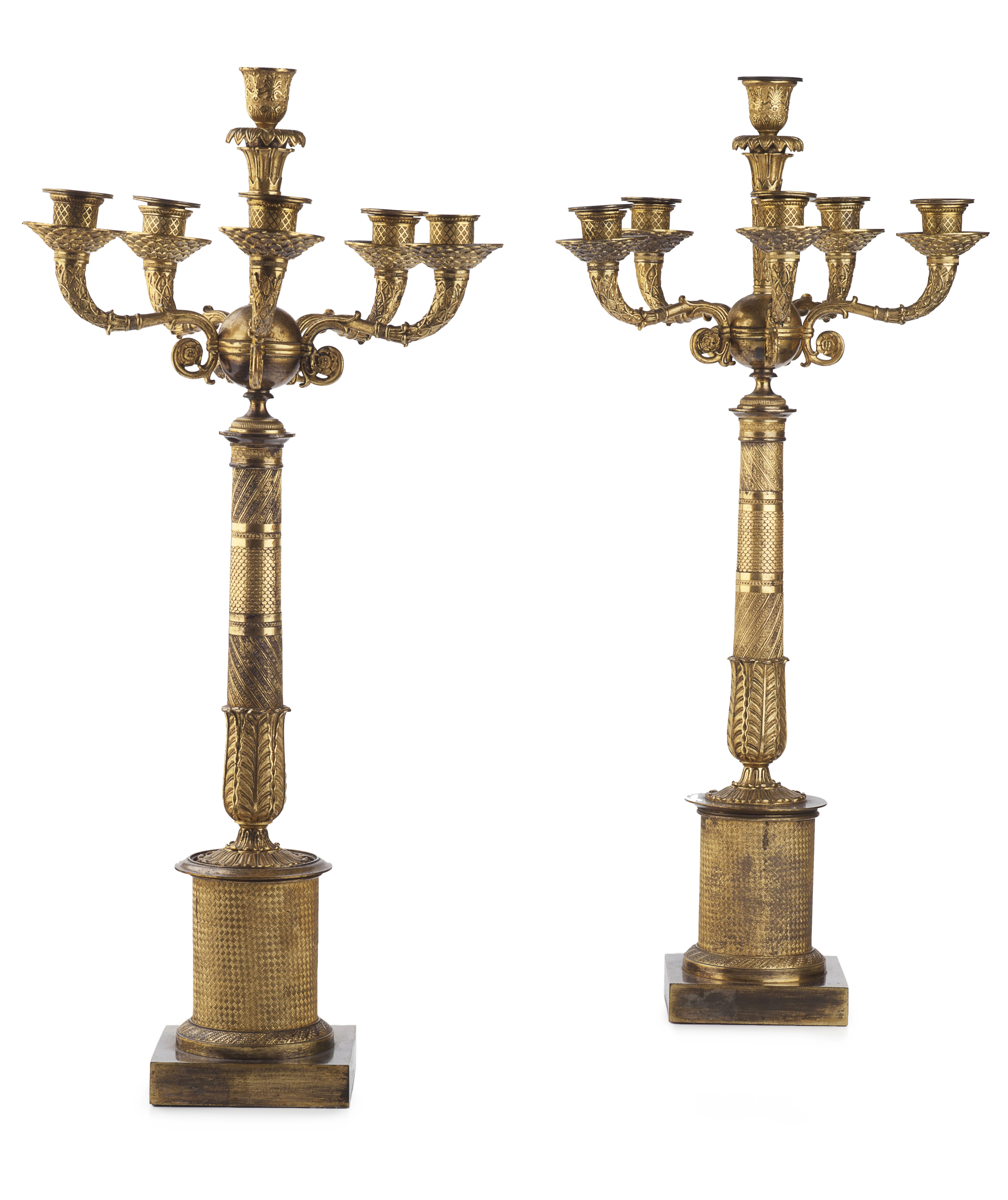PAIR OF FRENCH EMPIRE GILT METAL CANDELABRA
