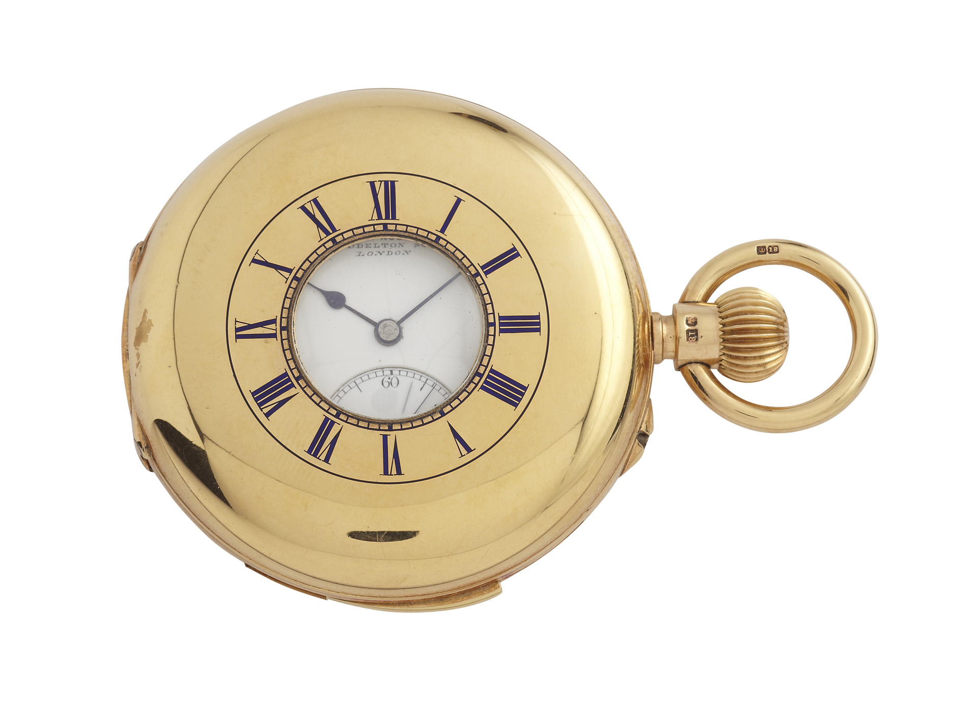 A late Victorian 18ct gold half-hunter cased pocket watch