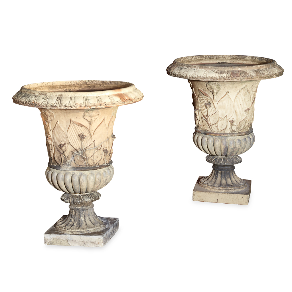 PAIR OF LARGE SCOTTISH FIRECLAY URNS, BY J. & M. CRAIG, KILMARNOCK