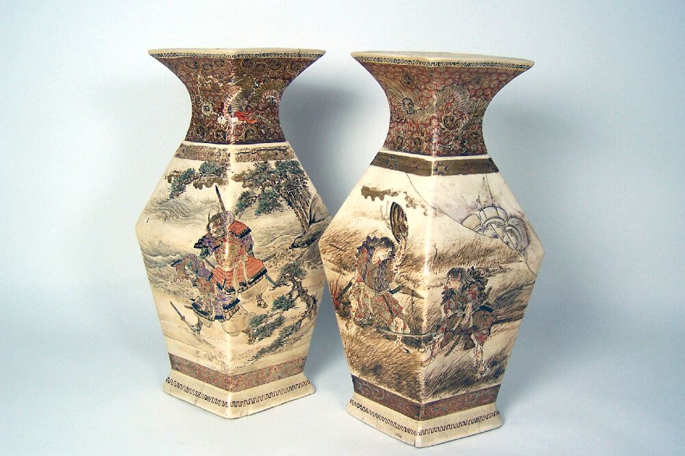 A pair of Japanese satsuma vases Meiji or Taisho period