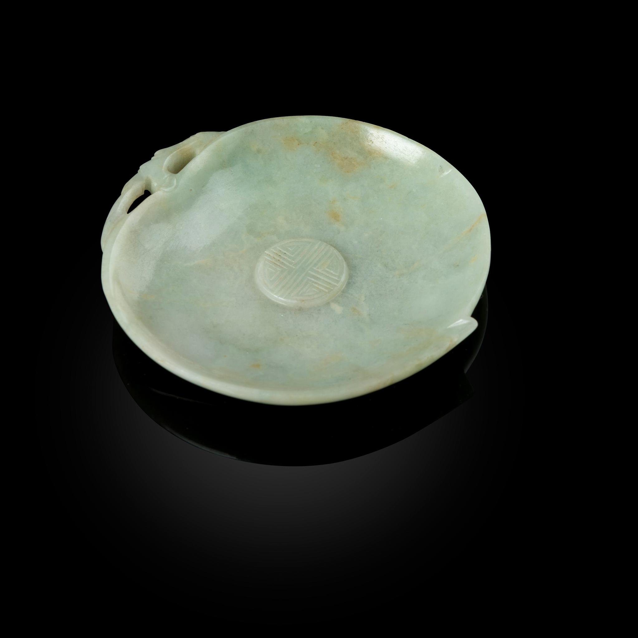 CHINESE JADEITE 'LONGEVITY' PEACH-FORM SAUCER