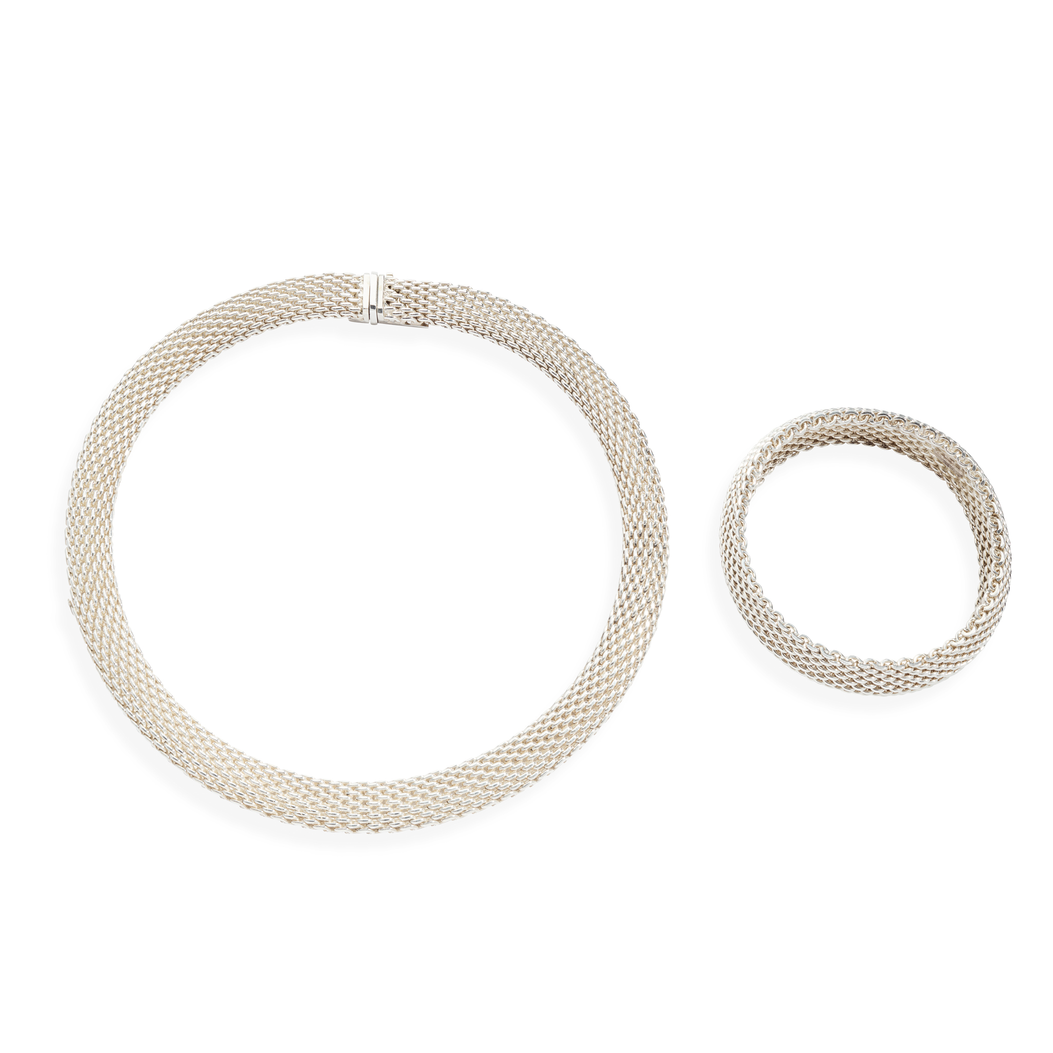 Tiffany & Co: A silver 'Somerset' necklace and bracelet, 2008