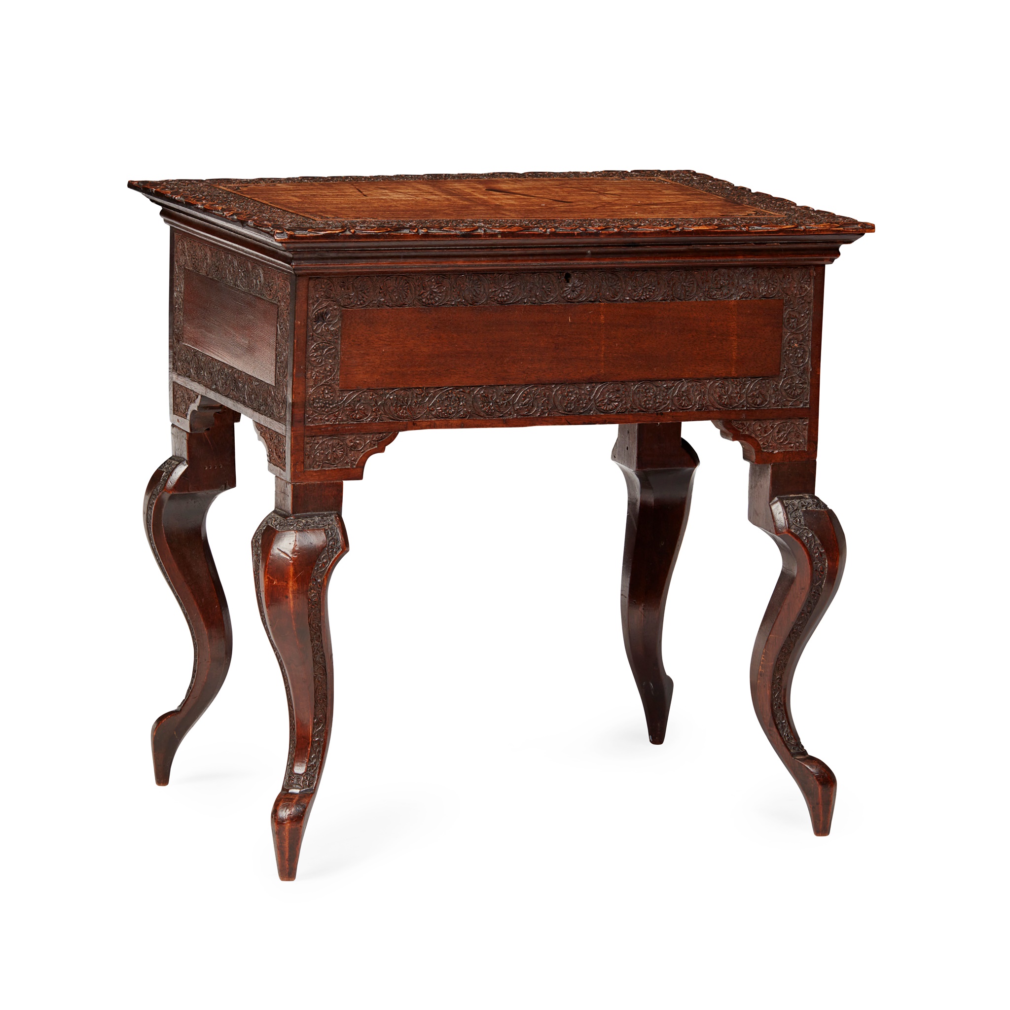 ANGLO-INDIAN CARVED HARDWOOD WORKBOX
